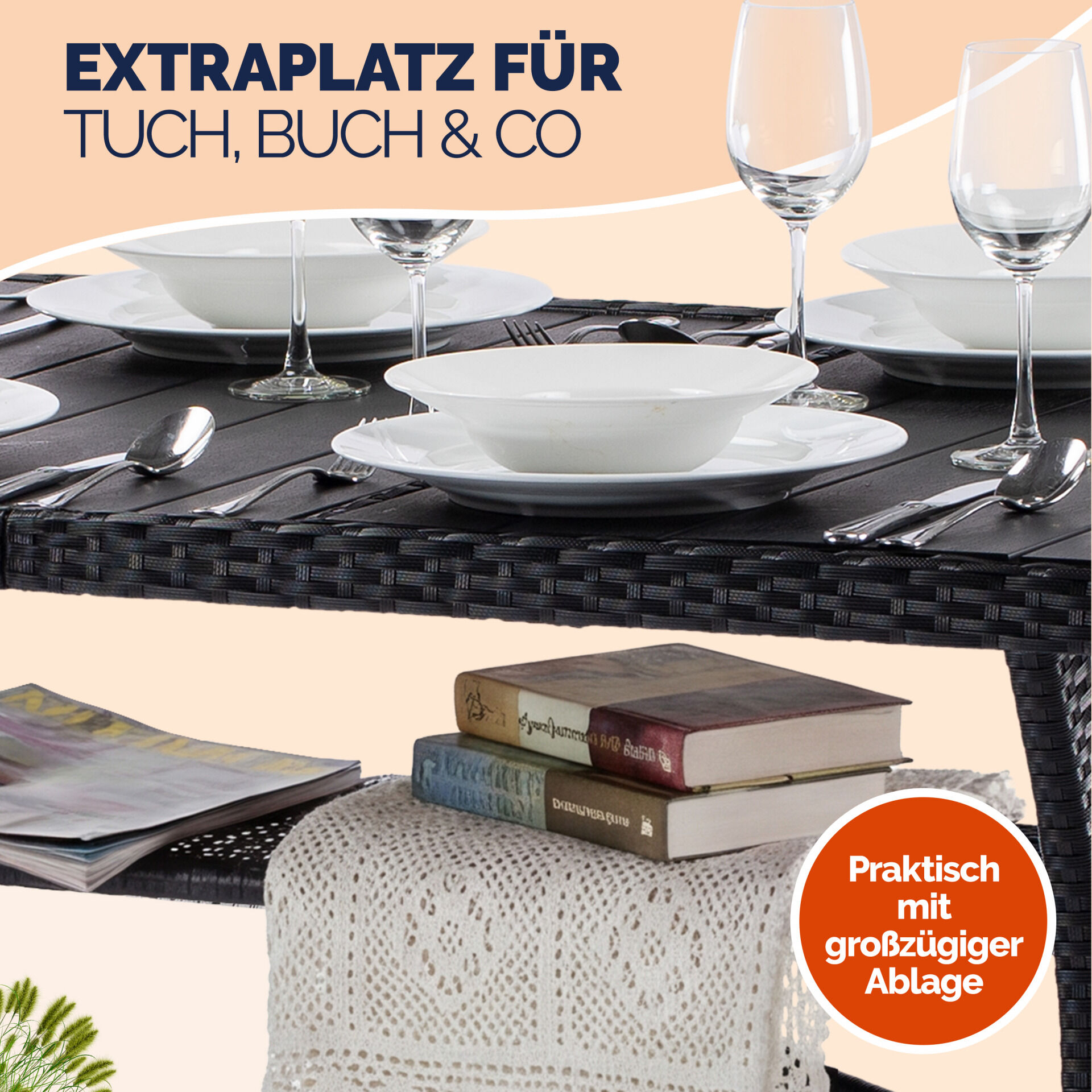 Polyrattan Gartentisch Takeo Schwarz 190x90x75cm WPC
