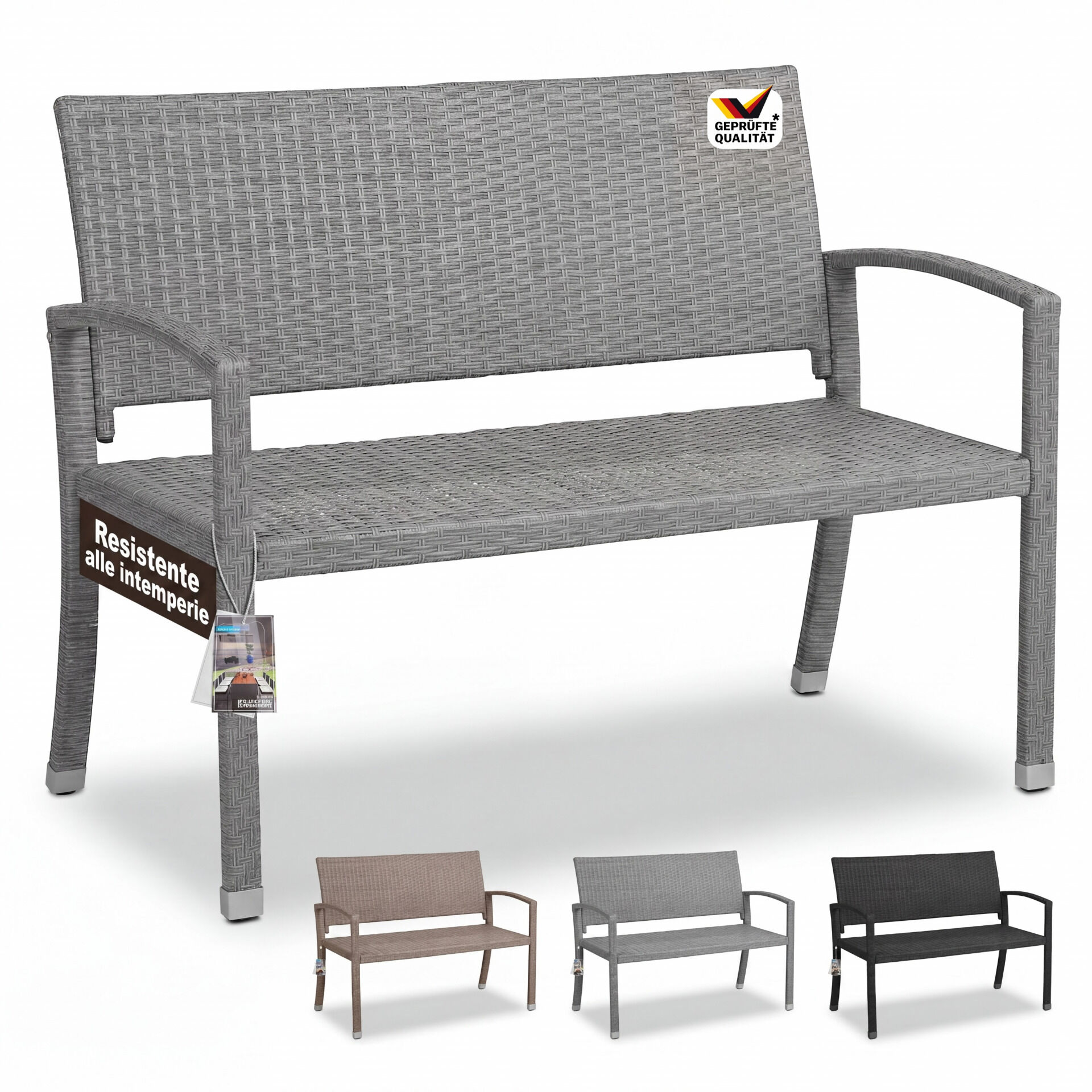 Polyrattan Gartenbank Grau 122x58x87cm