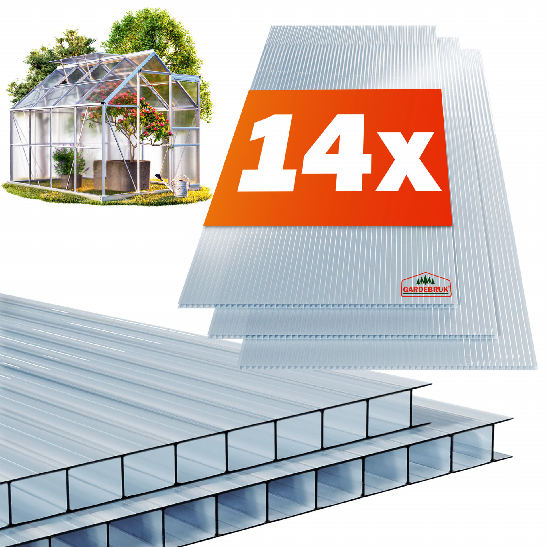 Doppelstegplatten 14er-Set 4mm transparent 25m² UV-beständig bruchfest