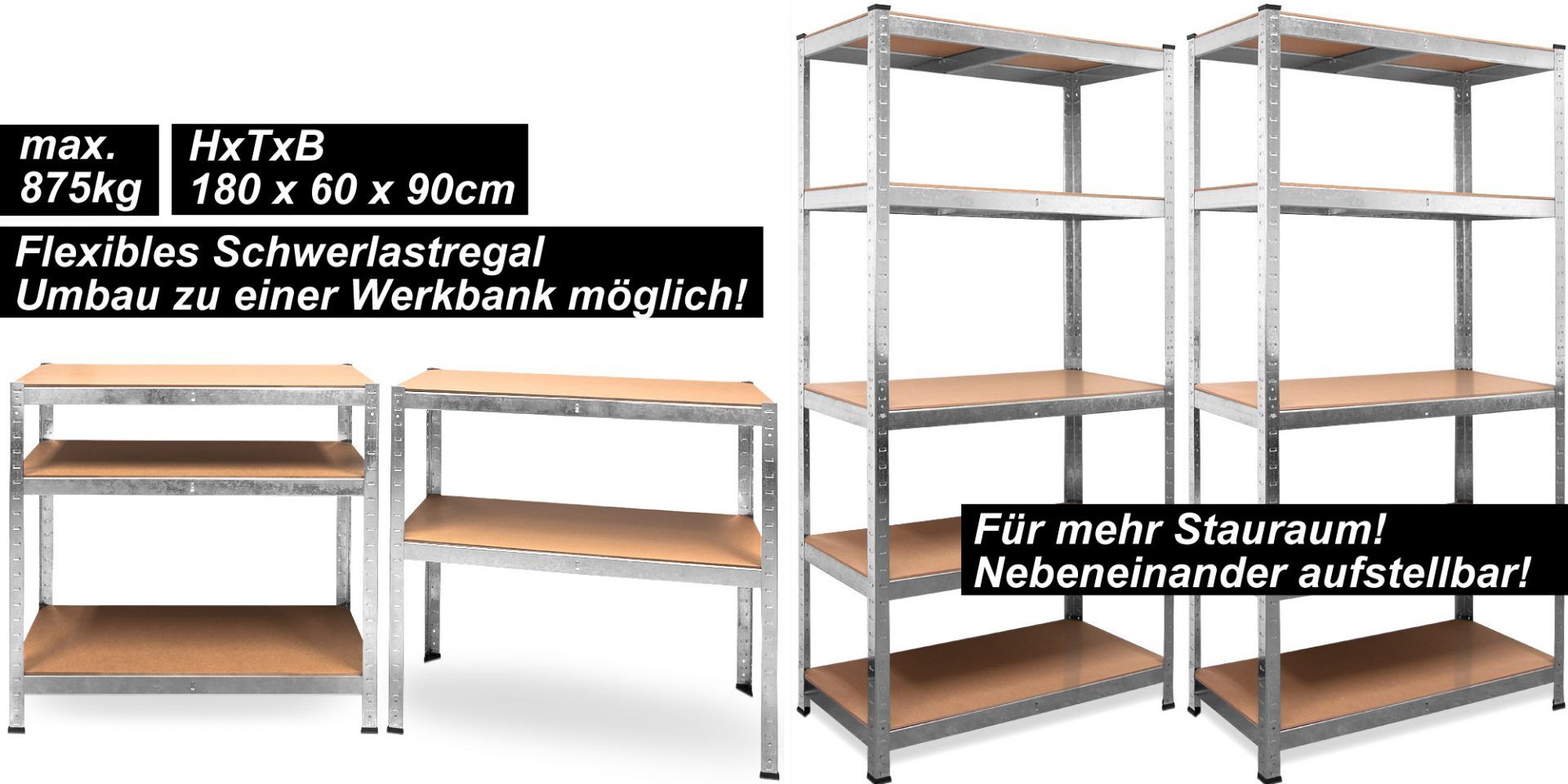 Schwerlastregal 180x90x60cm verzinkt