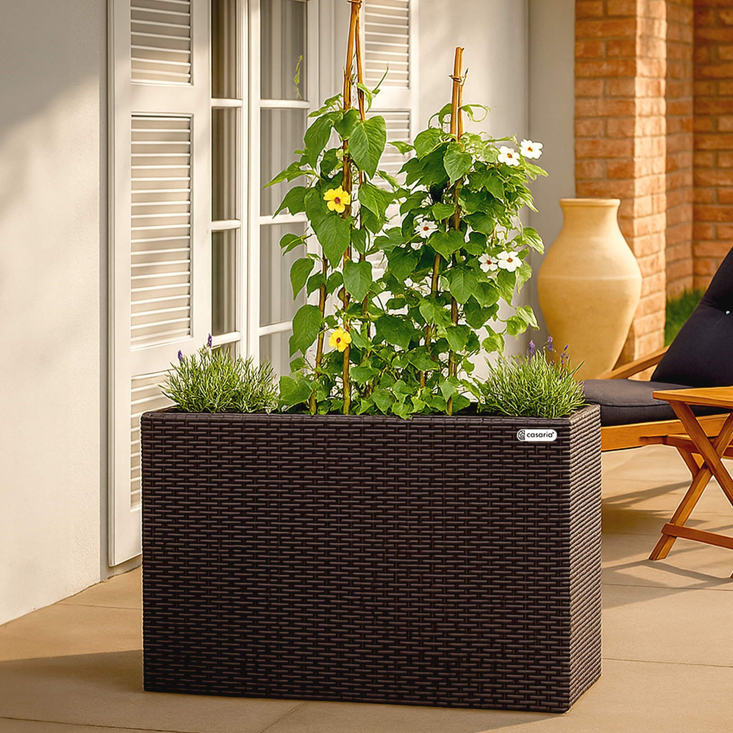 Polyrattan Blumentopf Braun 95x27x60cm