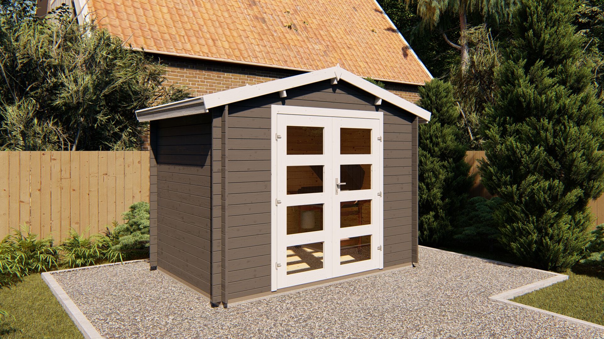 Gartenhaus mit Satteldach und Doppeltür im Garten 3x2m