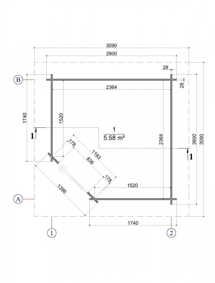 5-Eck Gartenhaus Schweden 42 – 28 mm Blockbohlen mit Einzeltür
