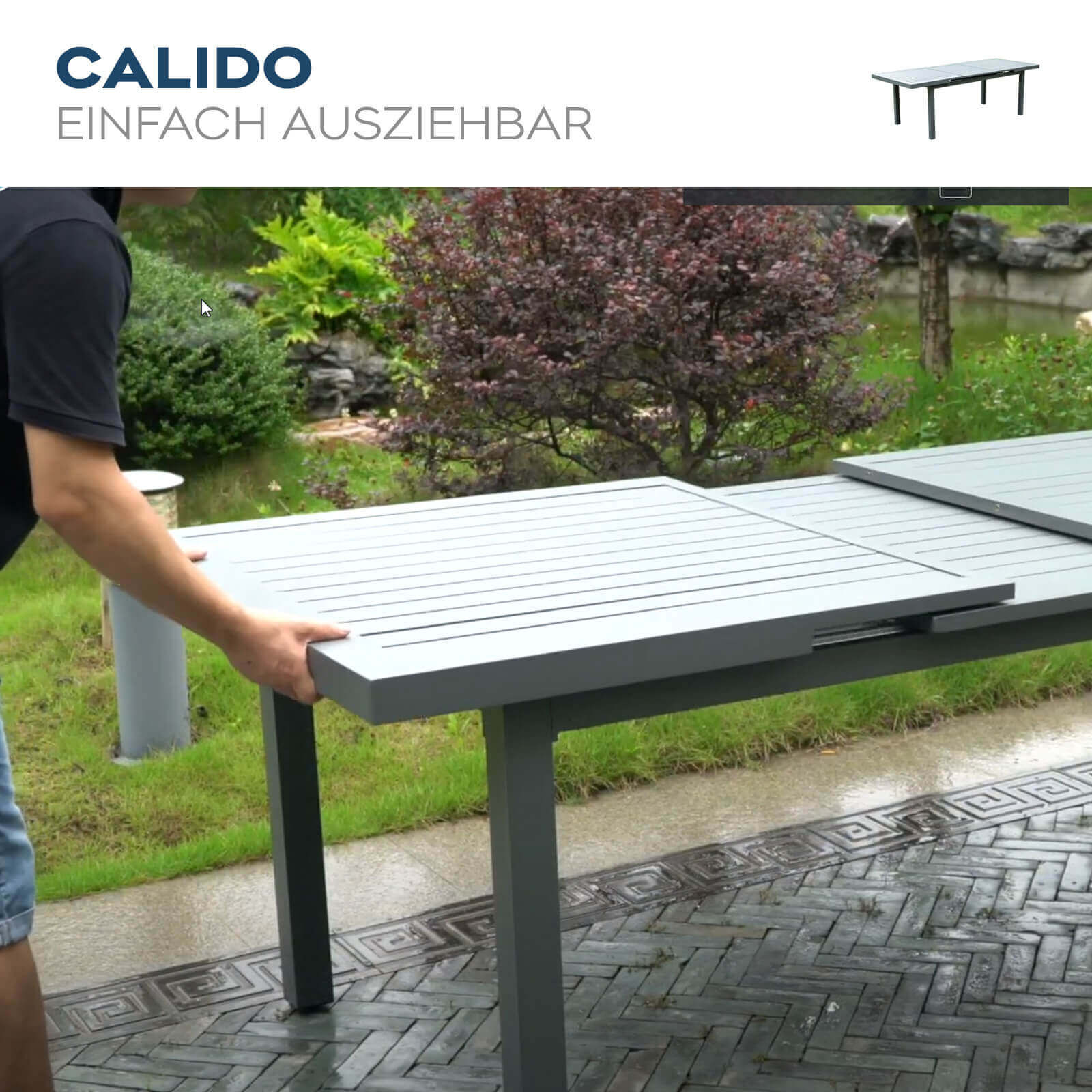 Garten-Sitzgruppe CALIDO MADERA inklusive ausziehbarer Gartentisch + 4 Stühlen