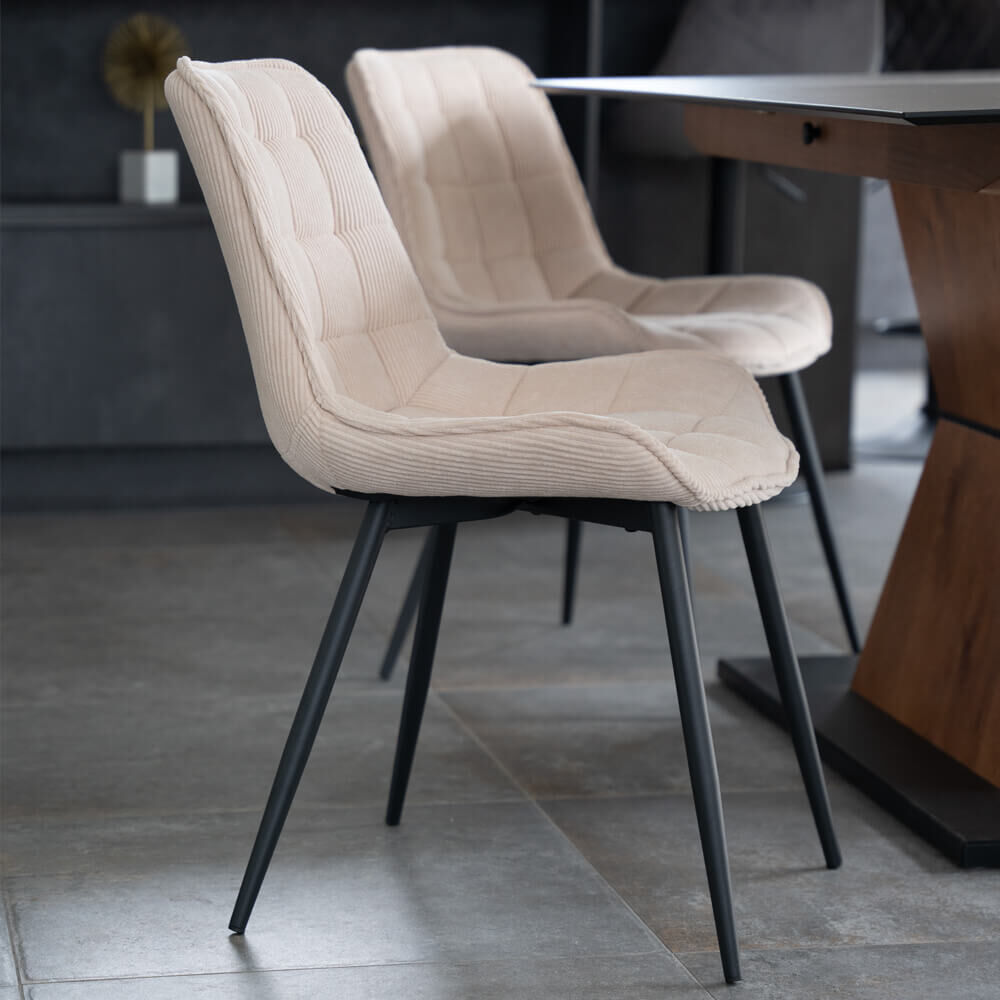 Polsterstuhl Esszimmer Cord IKALO – 2er Set Creme