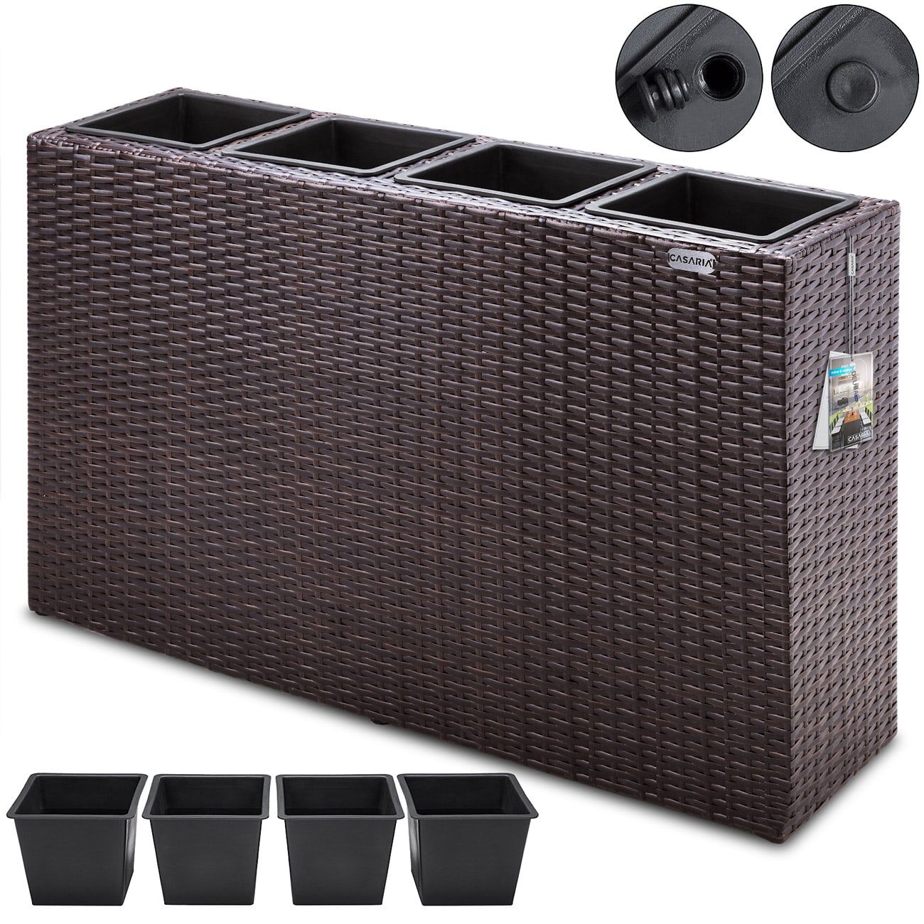 Polyrattan Blumentopf Braun 95x27x60cm