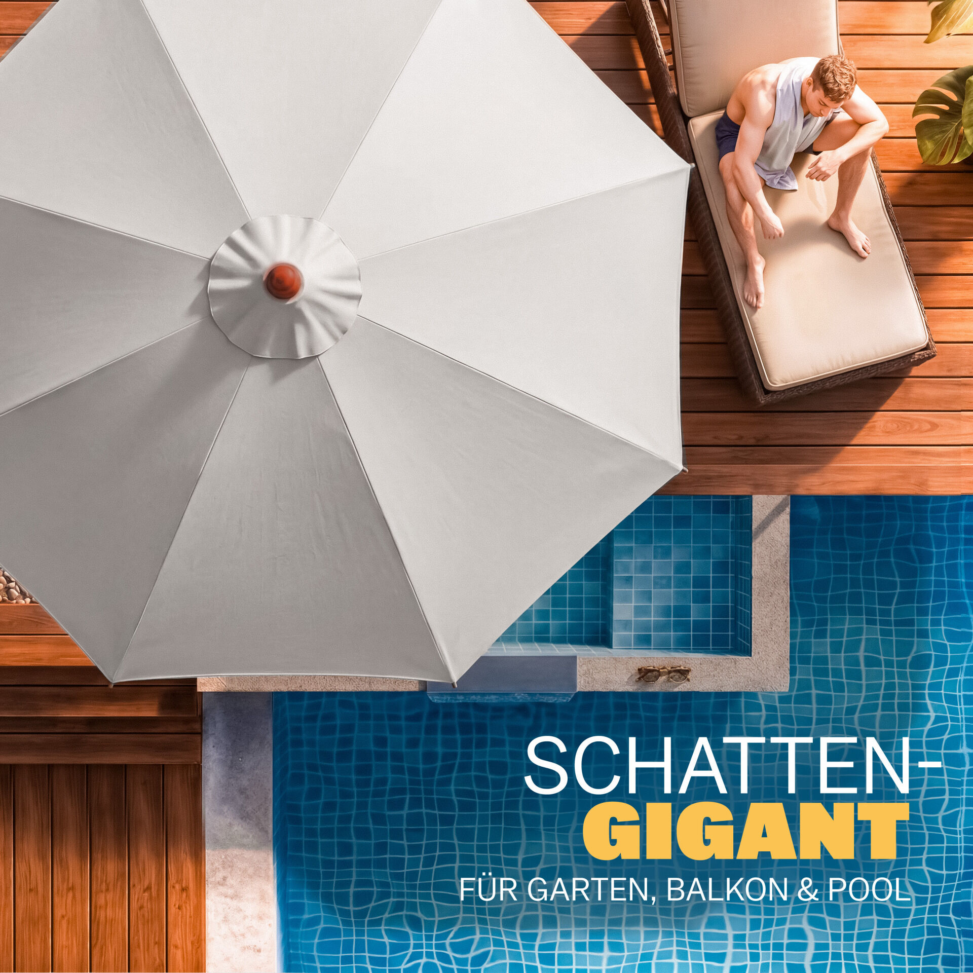 Sonnenschirm Holz Beige Ø330cm UV-Schutz 80+
