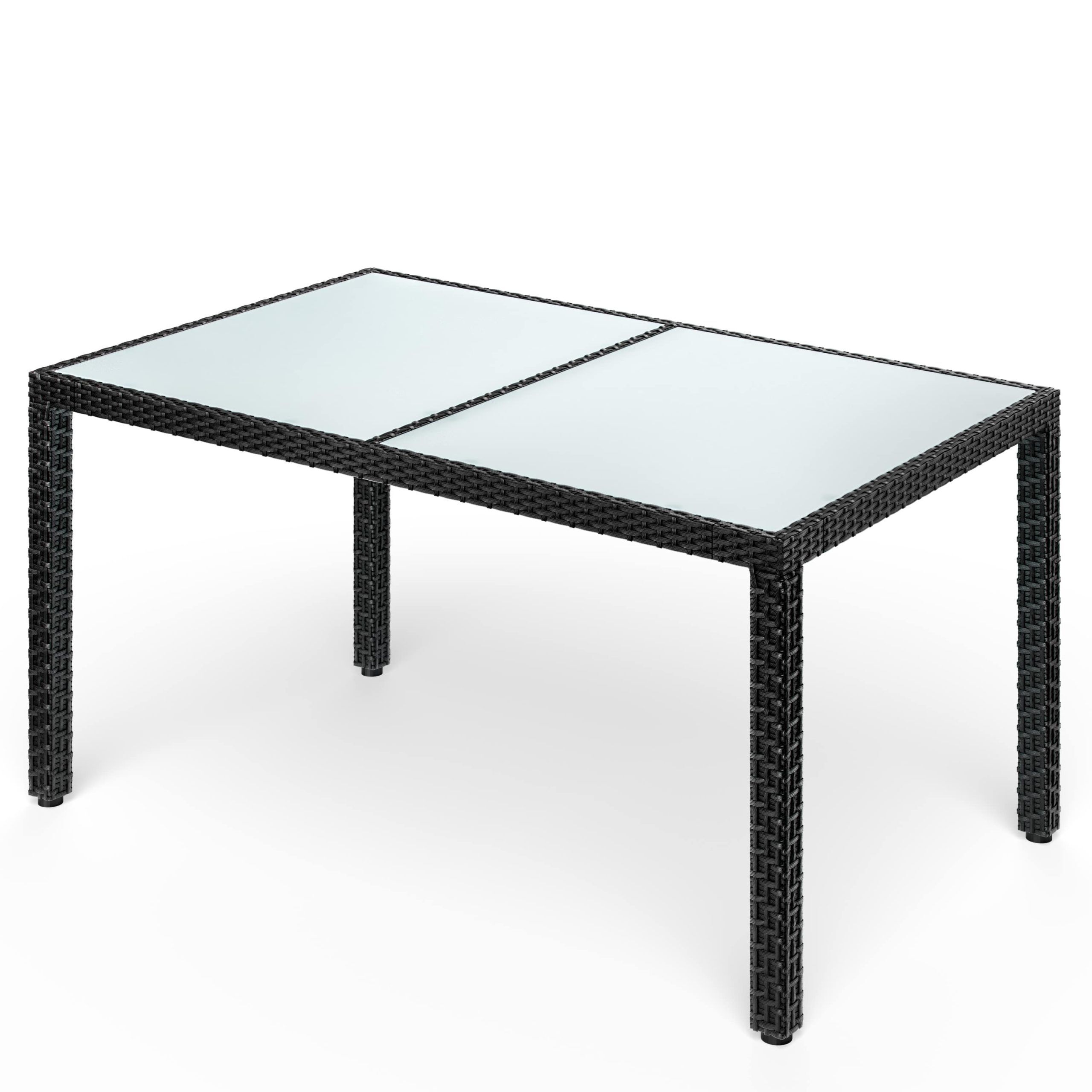 Polyrattan Gartentisch Schwarz 150x90x75cm Glas