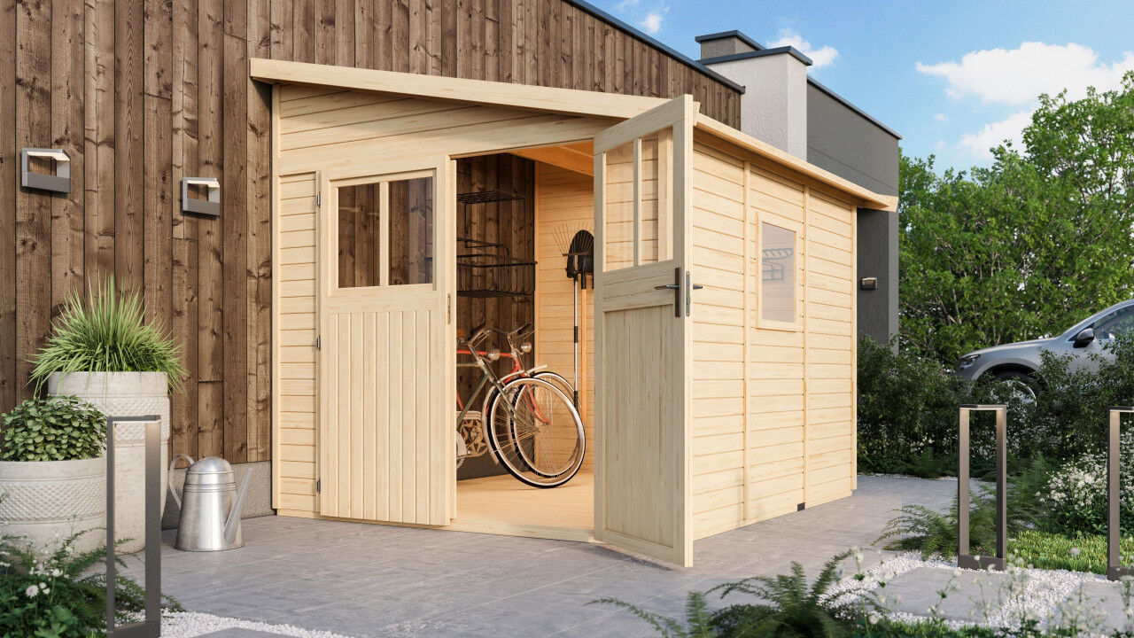 Karibu Pultdach Gartenhaus Bomlitz 3 natur