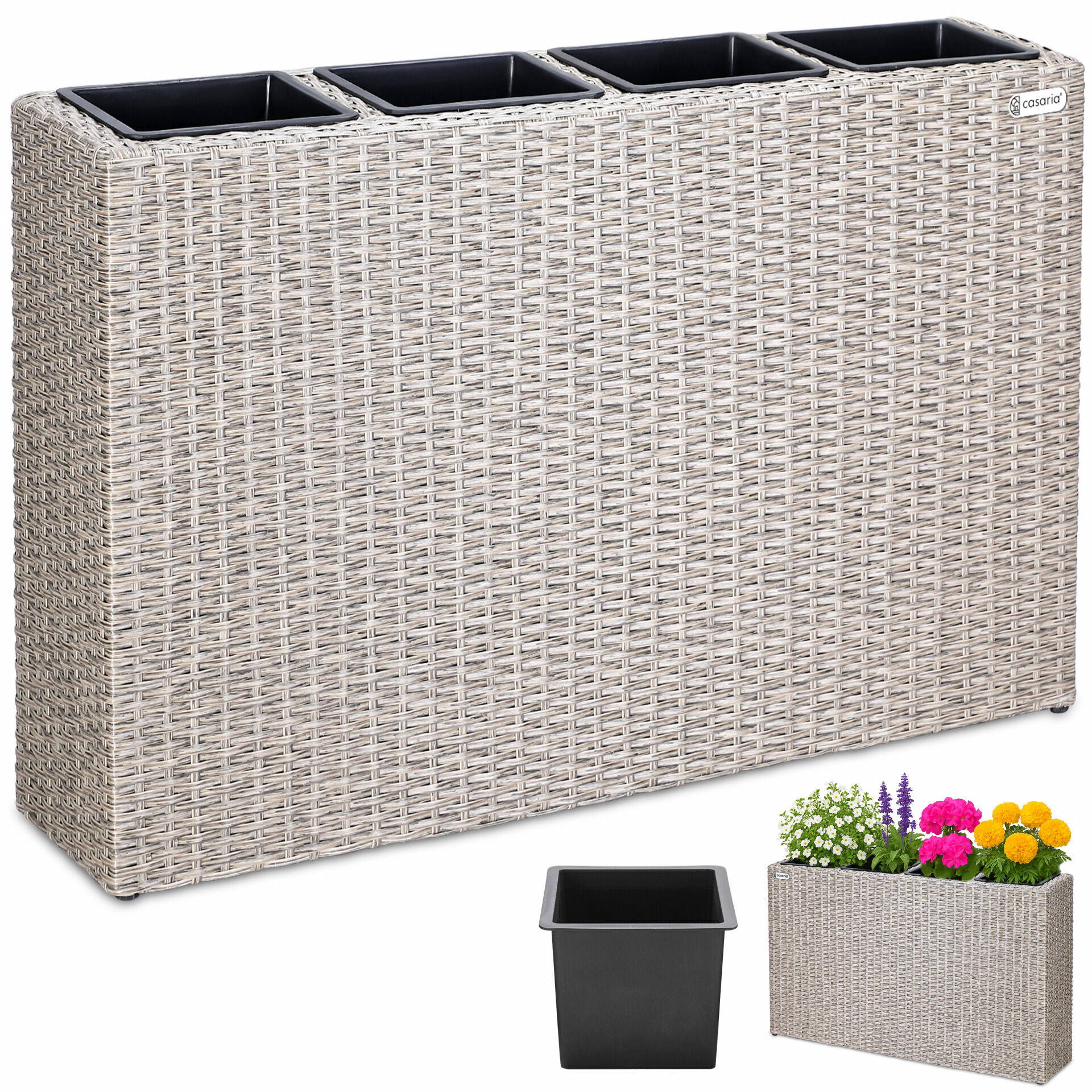 Polyrattan Blumenkasten Creme 95x27x60cm