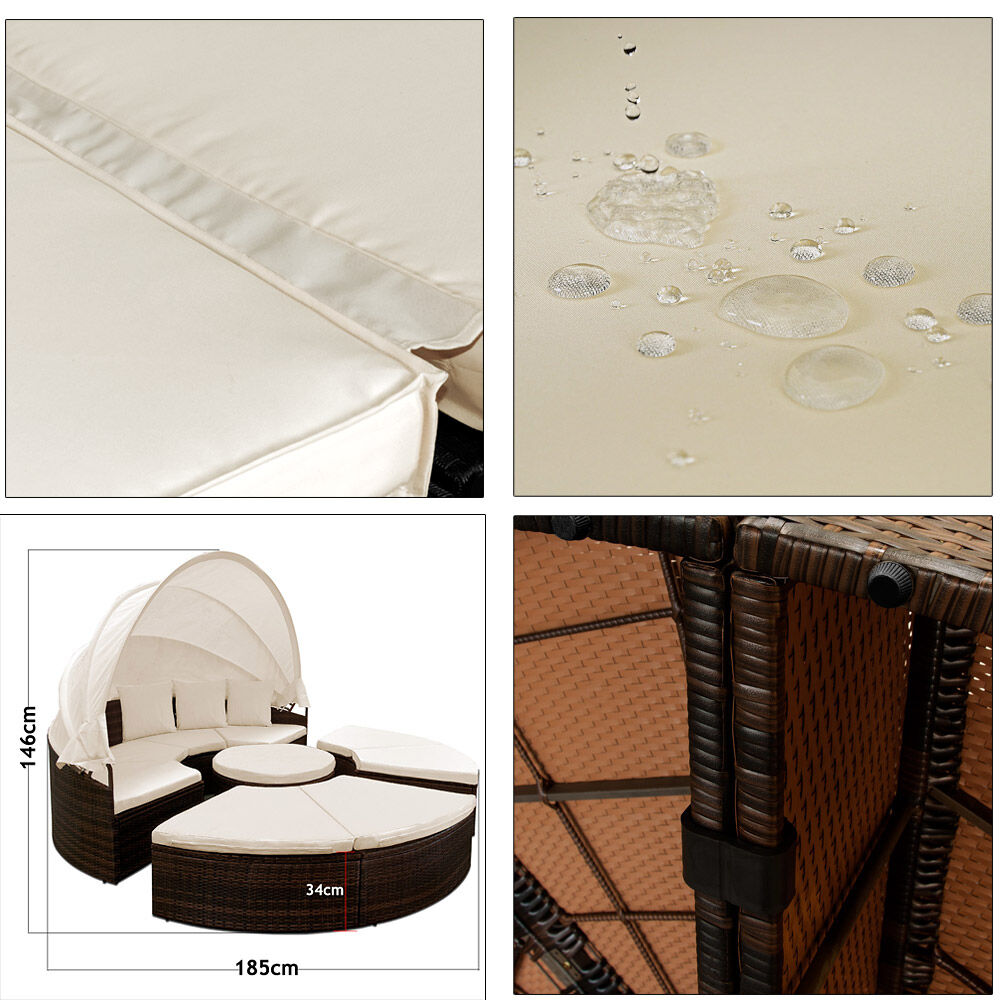 Polyrattan Sonneninsel Braun Ø185cm WPC-Teleskoptisch