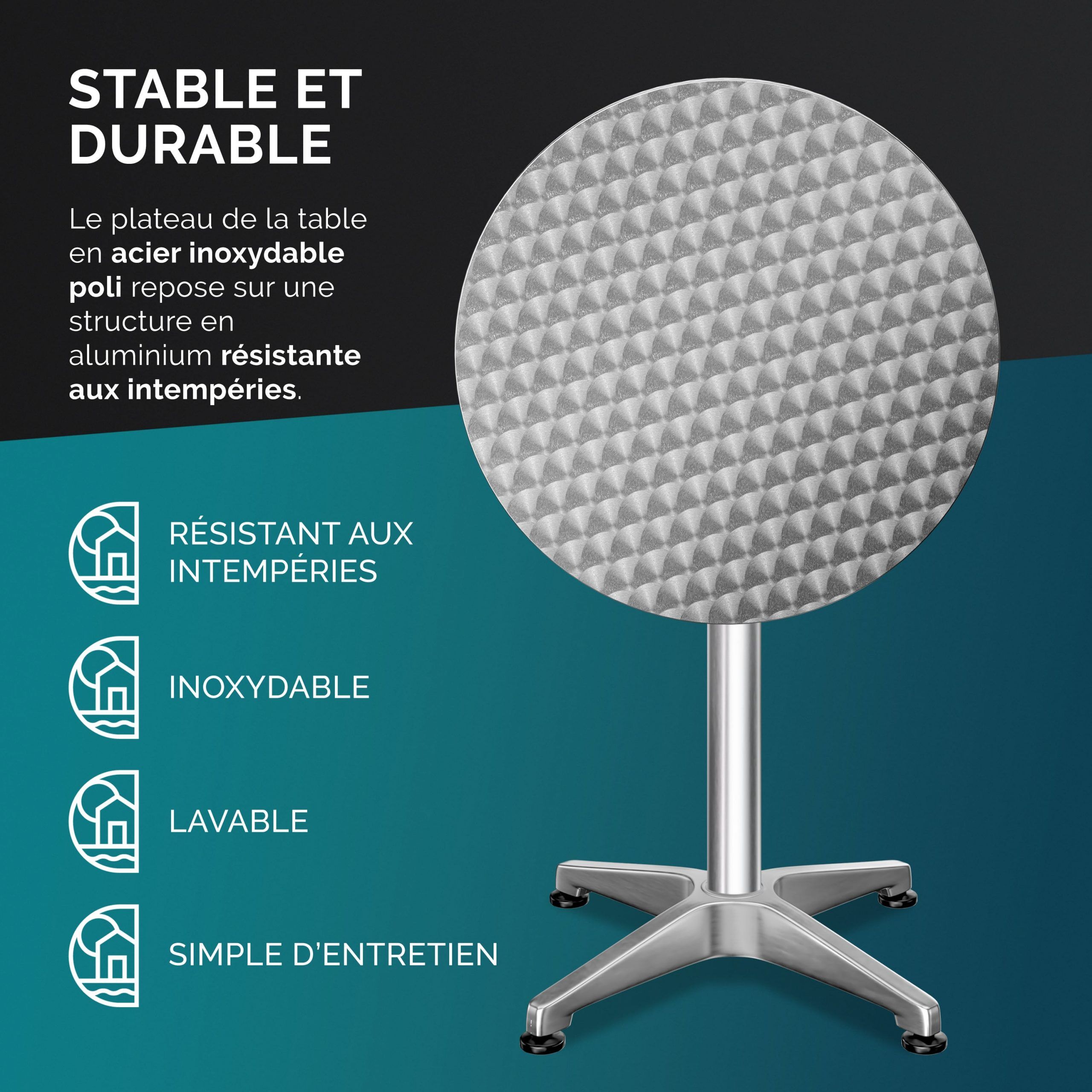 Stehtisch 2er-Set Ø60cm Alu klappbar höhenverstellbar Silber