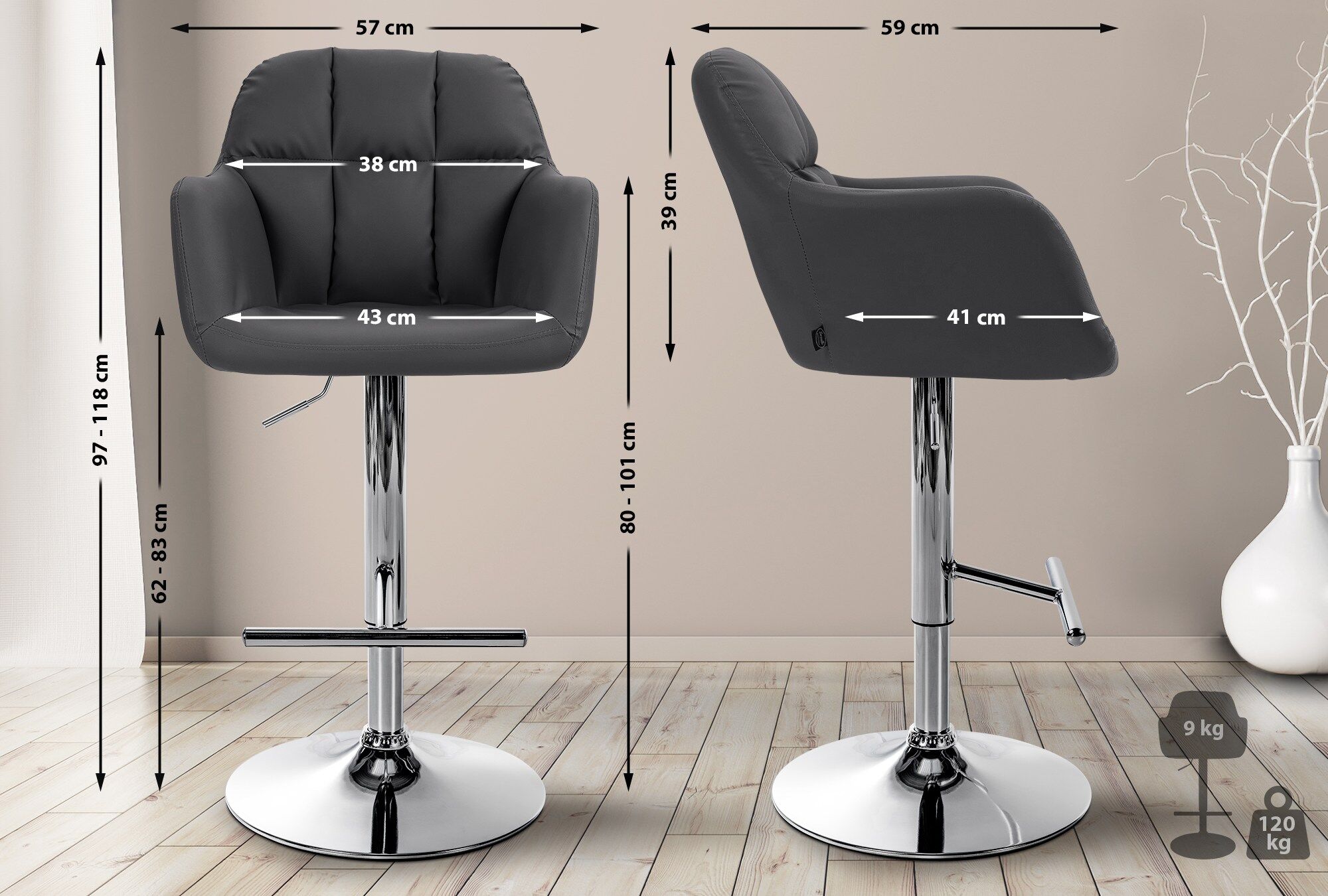 Barhocker Natoma Kunstleder chrom, schwarz