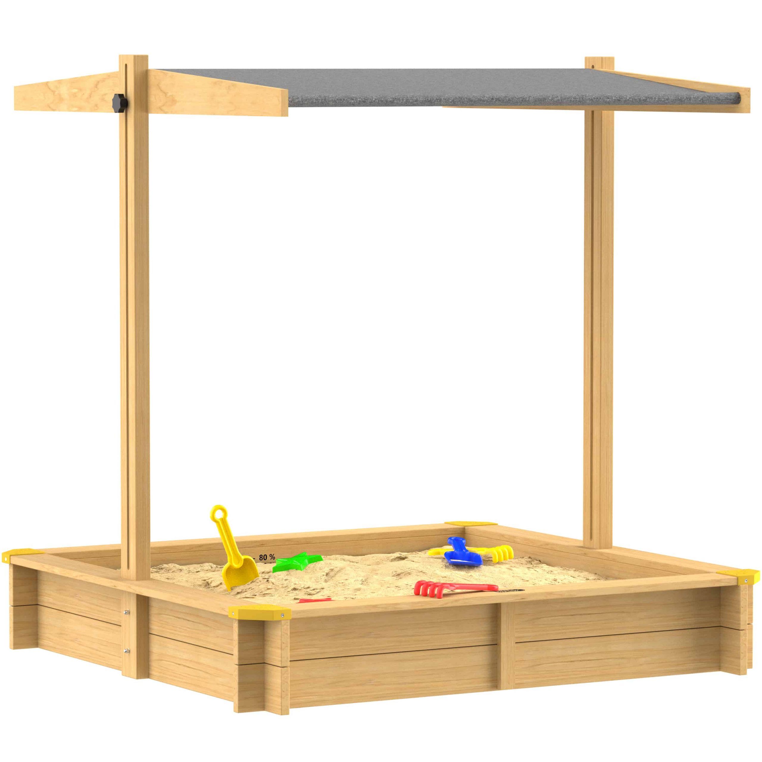 Sandkasten Hellbraun 120x120x120cm neigbares Sonnendach