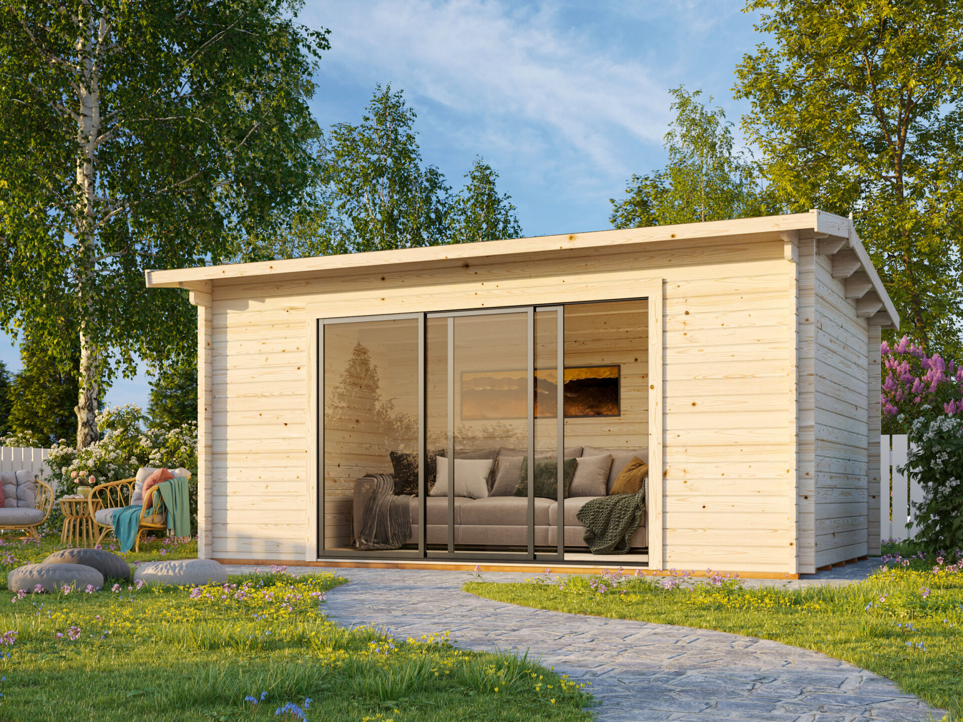 Pultdach Gartenhaus Ines 13,7 m² mit Schiebetür