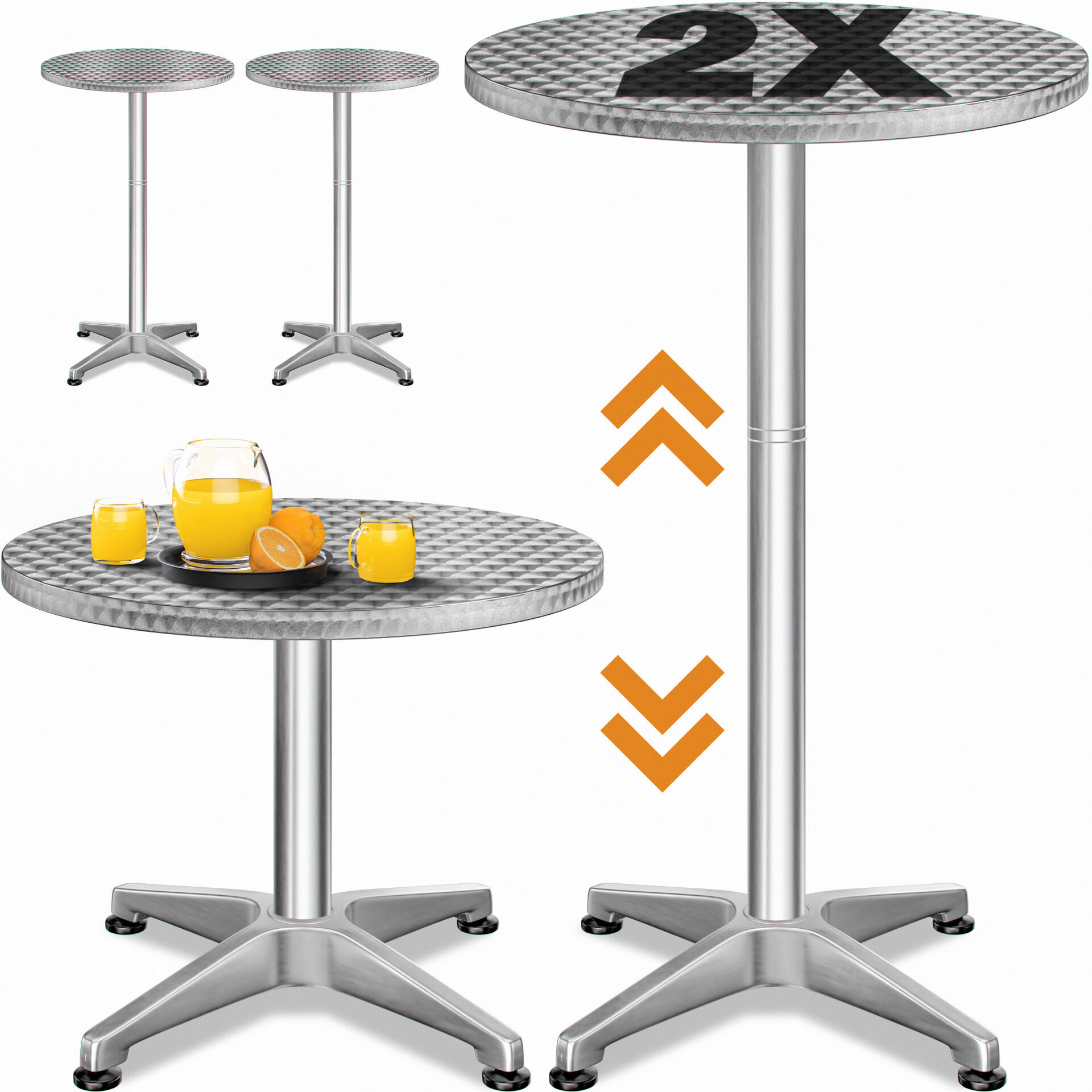 Stehtisch 2er-Set Silber Alu Ø60cm höhenverstellbar
