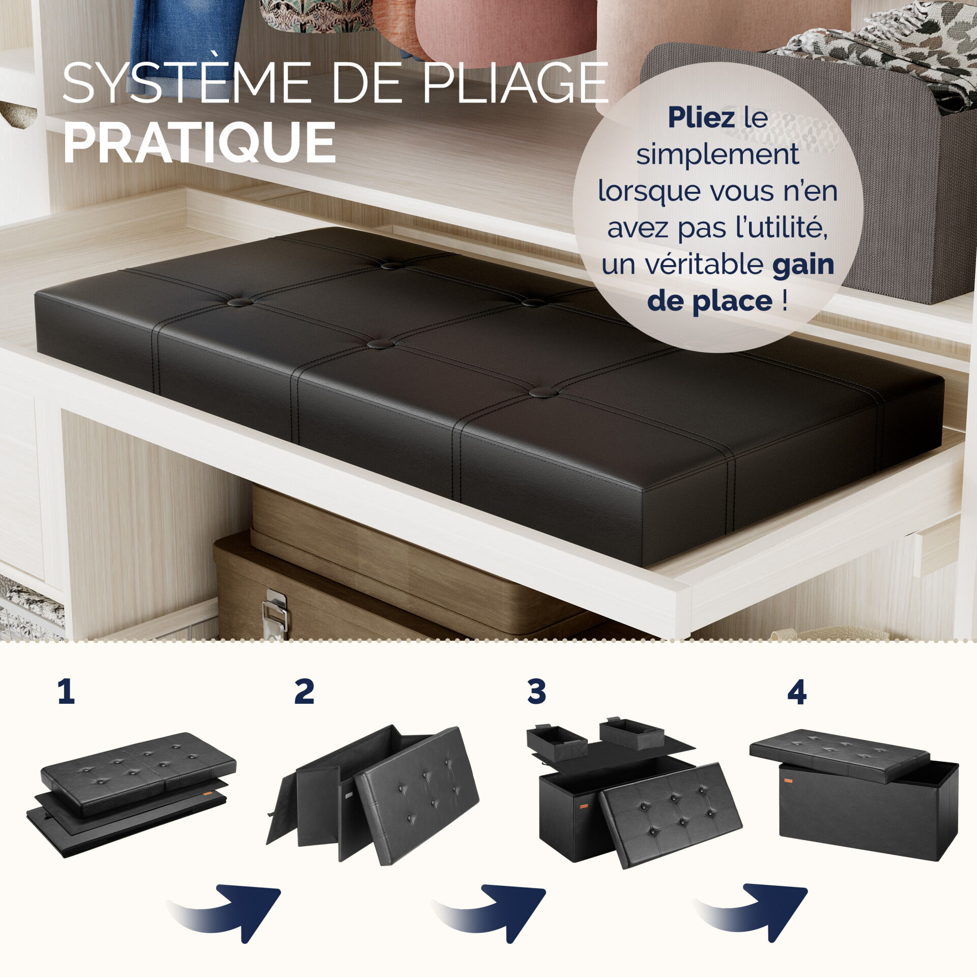 Sitzbank Schwarz 80x40x40cm MDF faltbar