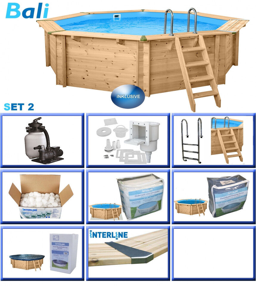 Interline Holzpool Bali Ø 530x136 cm, Basic Set