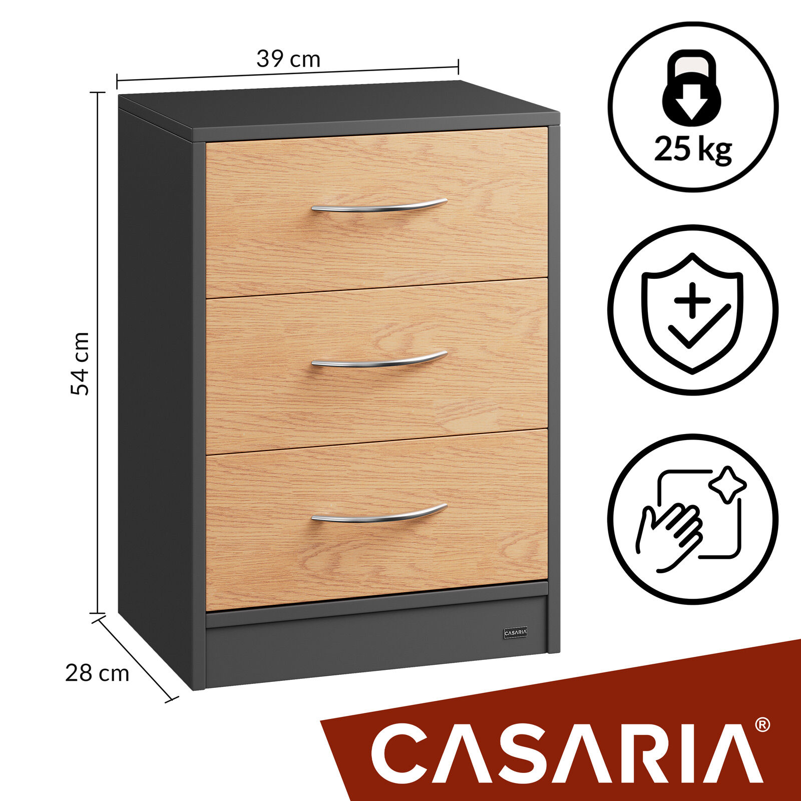 Nachttisch Eloise Holz/Grau 54x39x28cm