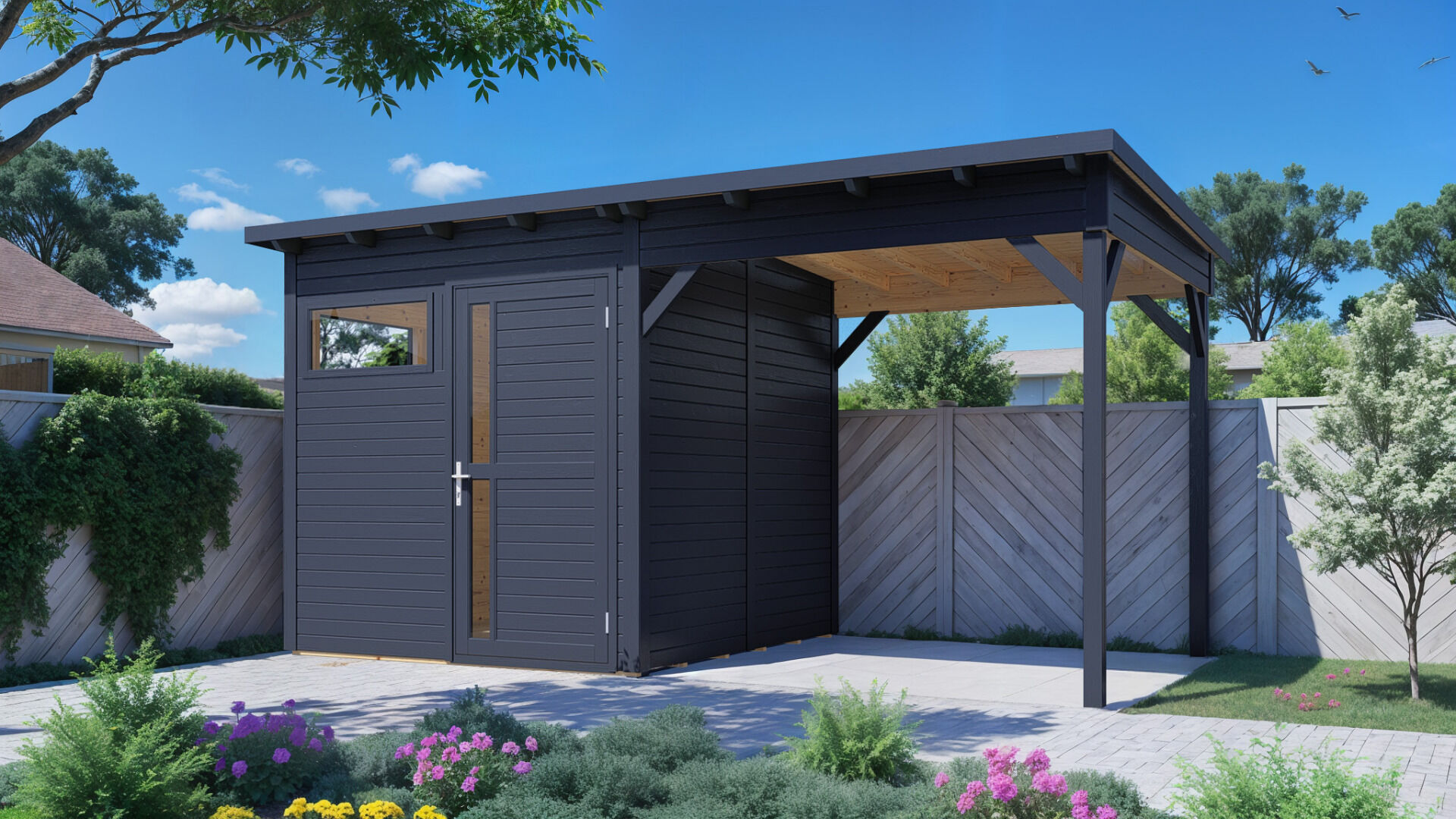 Gartenhaus Holz Pentus 2 Lounge anthrazit 449 x 234 cm