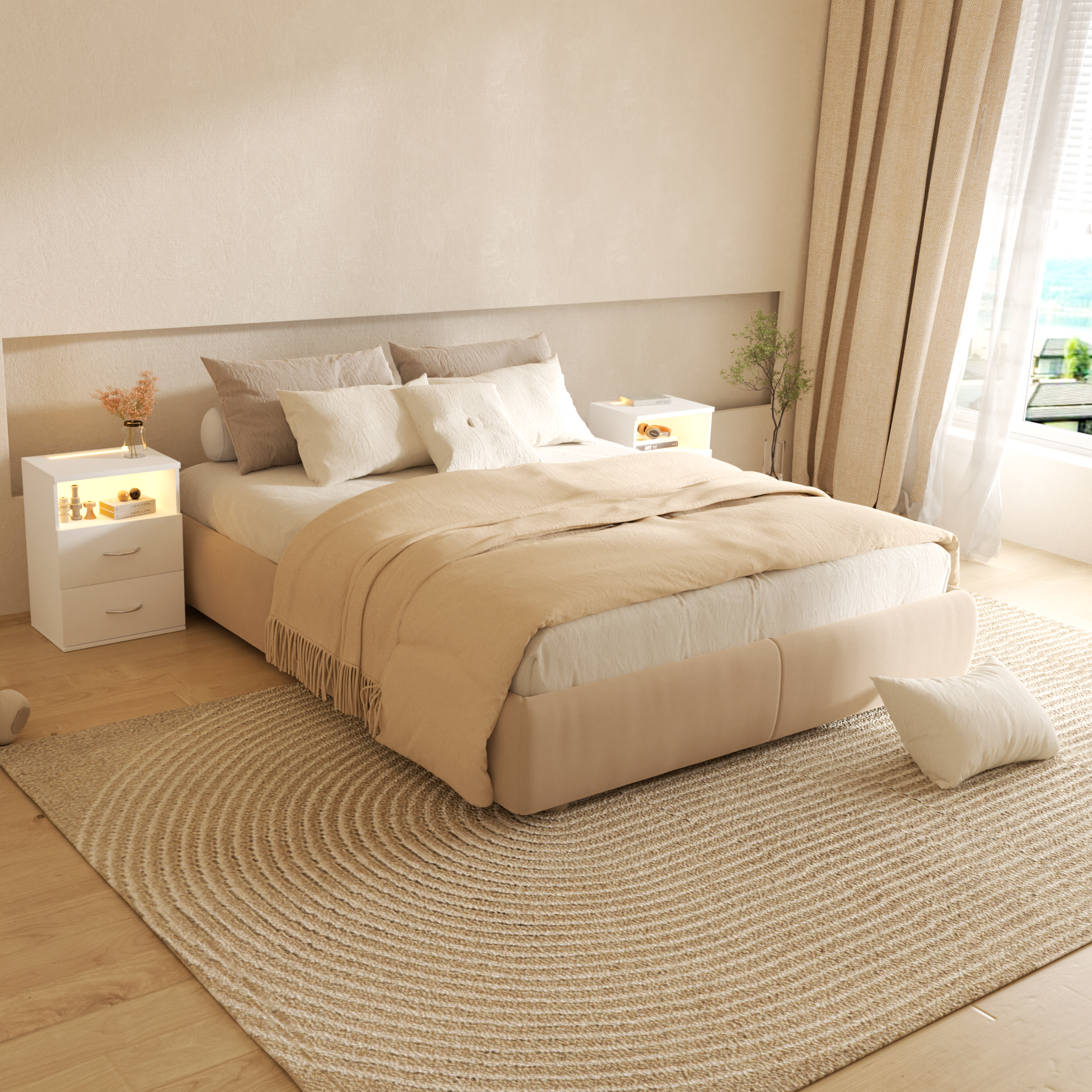 Nachttisch Jamie 2er-Set Weiß 55x40x28cm