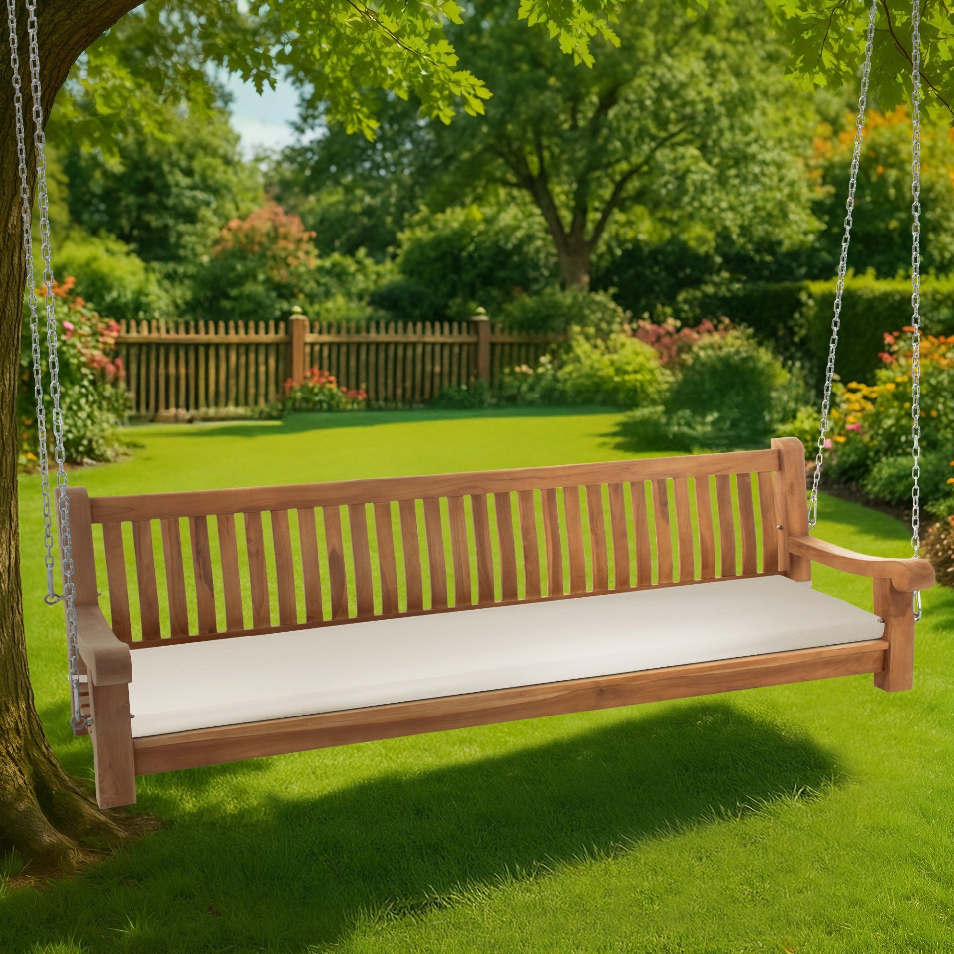 Schaukelbank Joyce mit Sitzkissen 220 cm + teak, creme