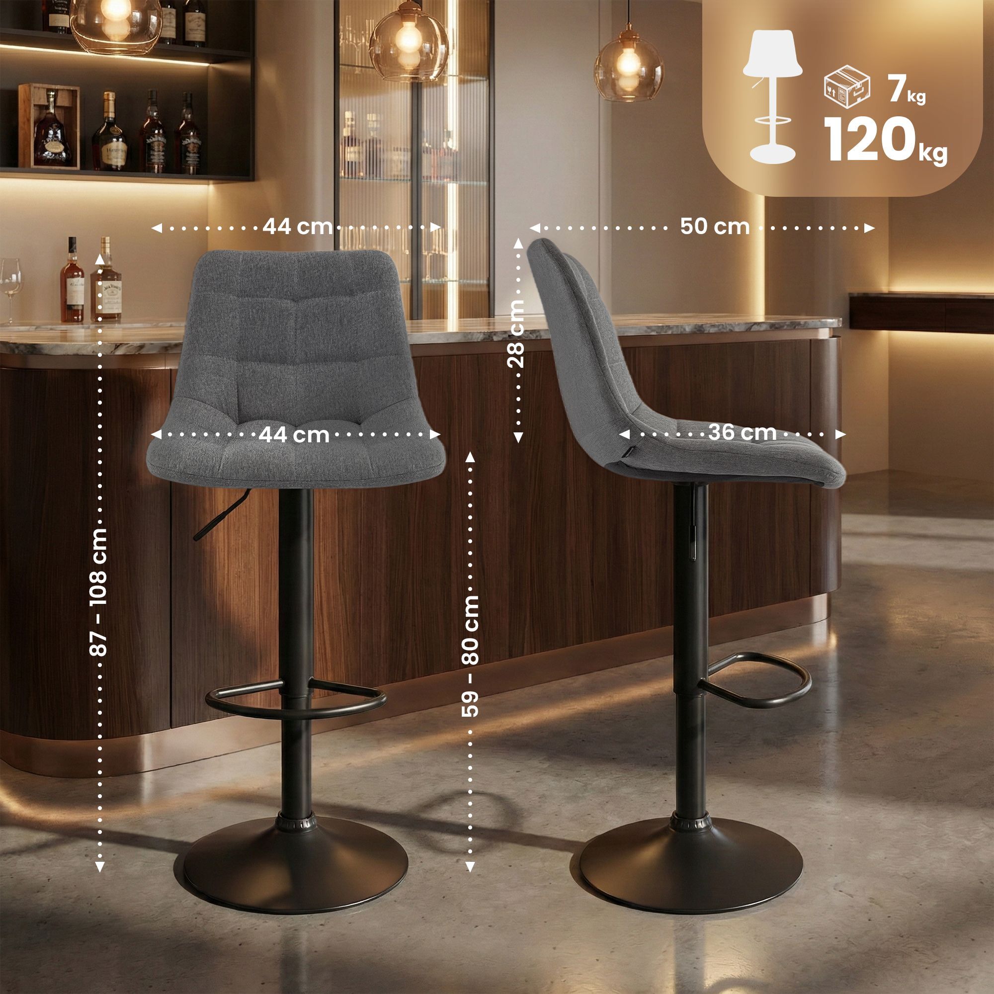 Barhocker Mapun Stoff, grau