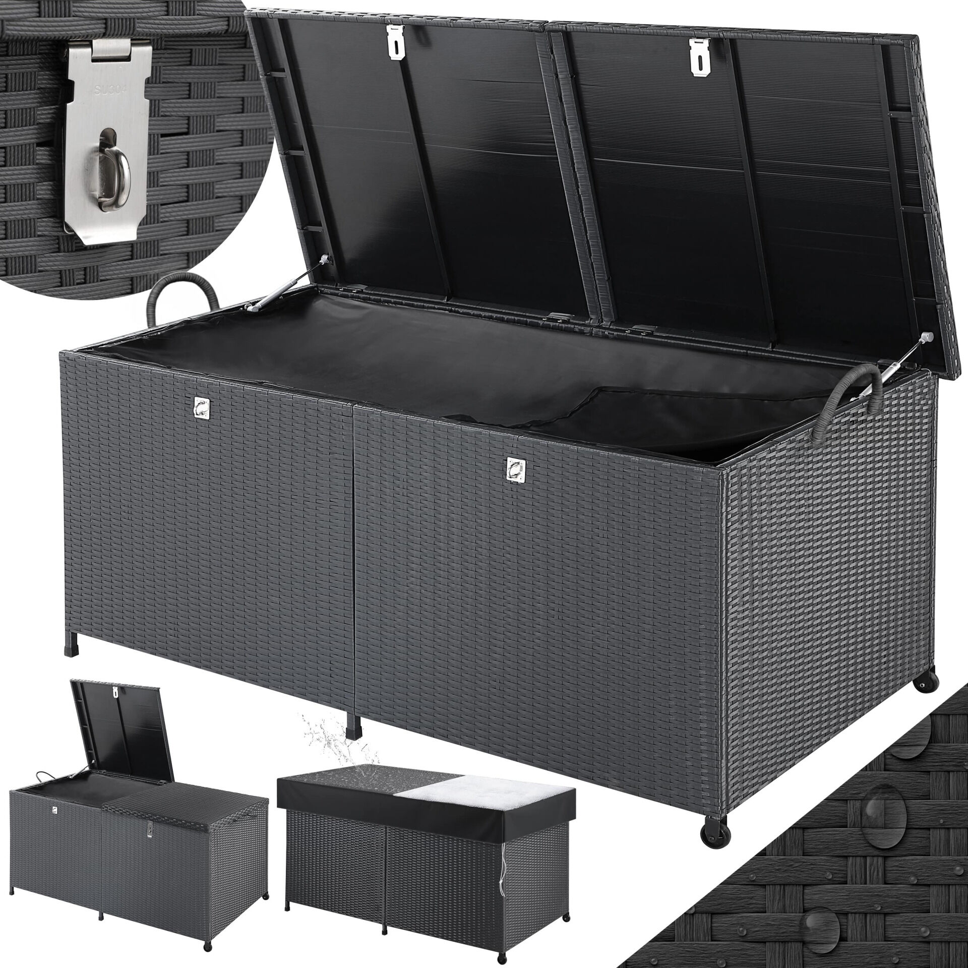 Gartenbox Polyrattan 625L wetterfest abschließbar mit Rollen
