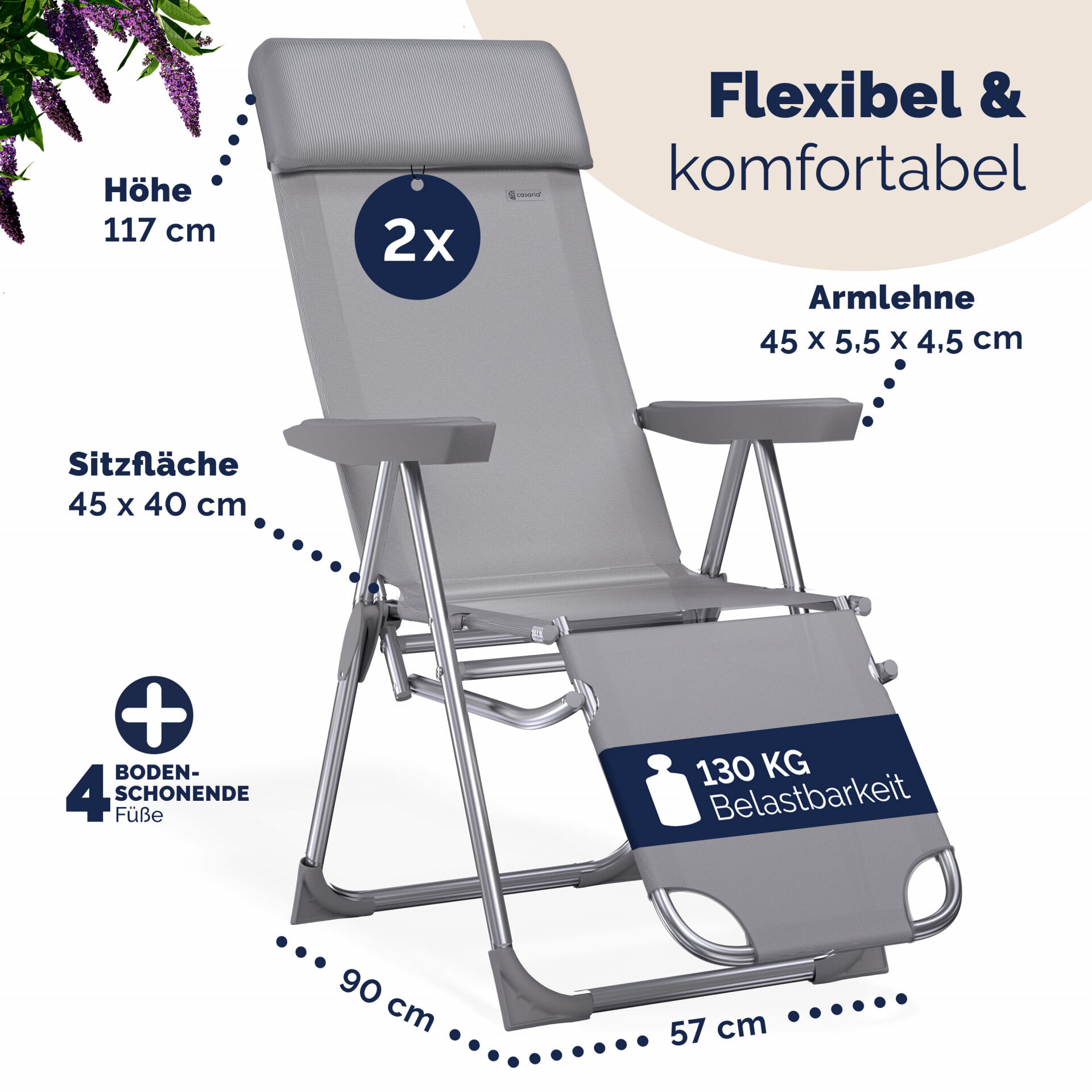 Gartenstuhl Hochlehner 2er-Set Anthrazit Alu