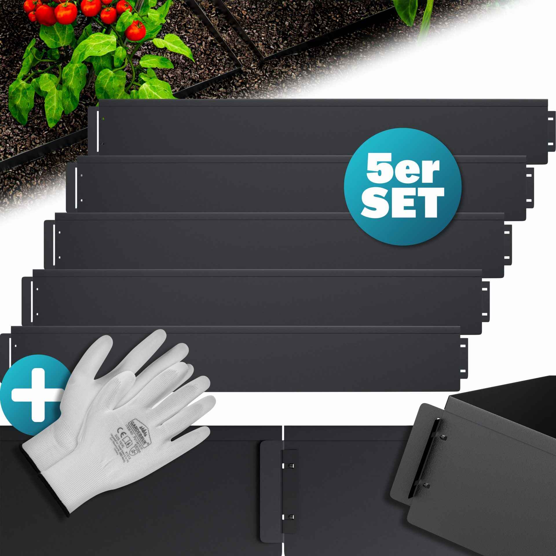 Beeteinfassung 5er-Set Schwarz Metall 5mx14cm