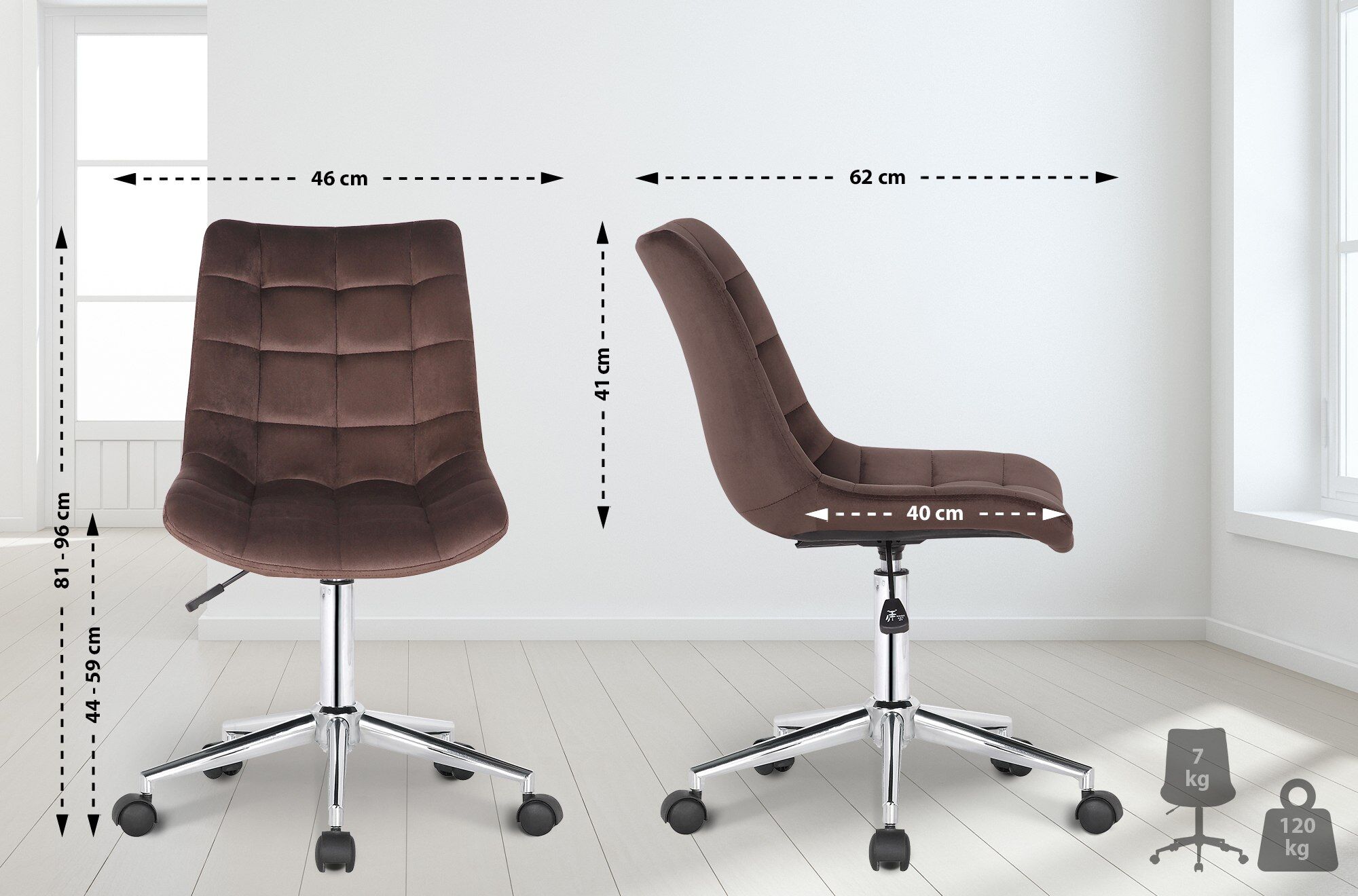 Bürostuhl Medford Samt, braun