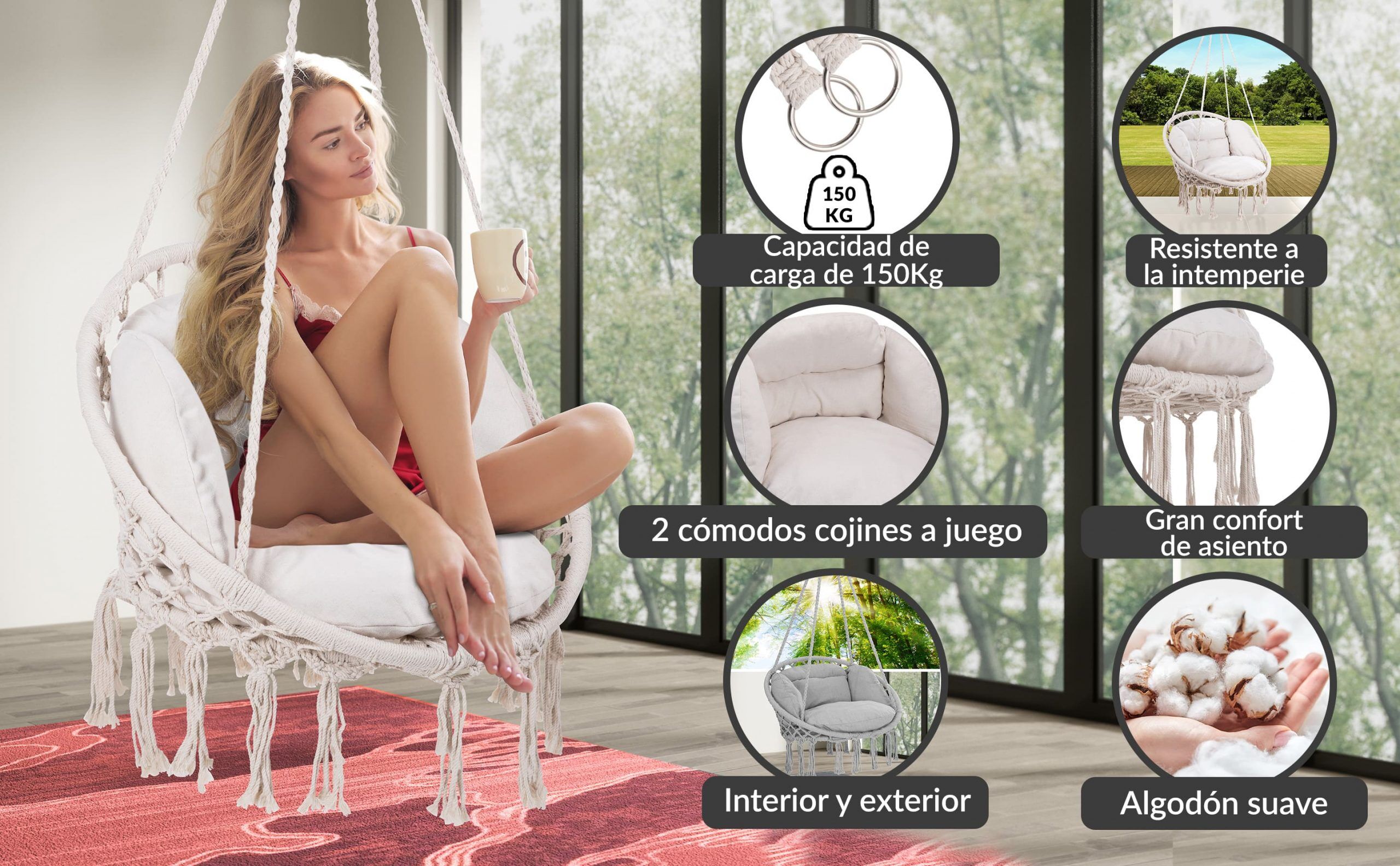 Hängesessel Creme 80x60x140cm