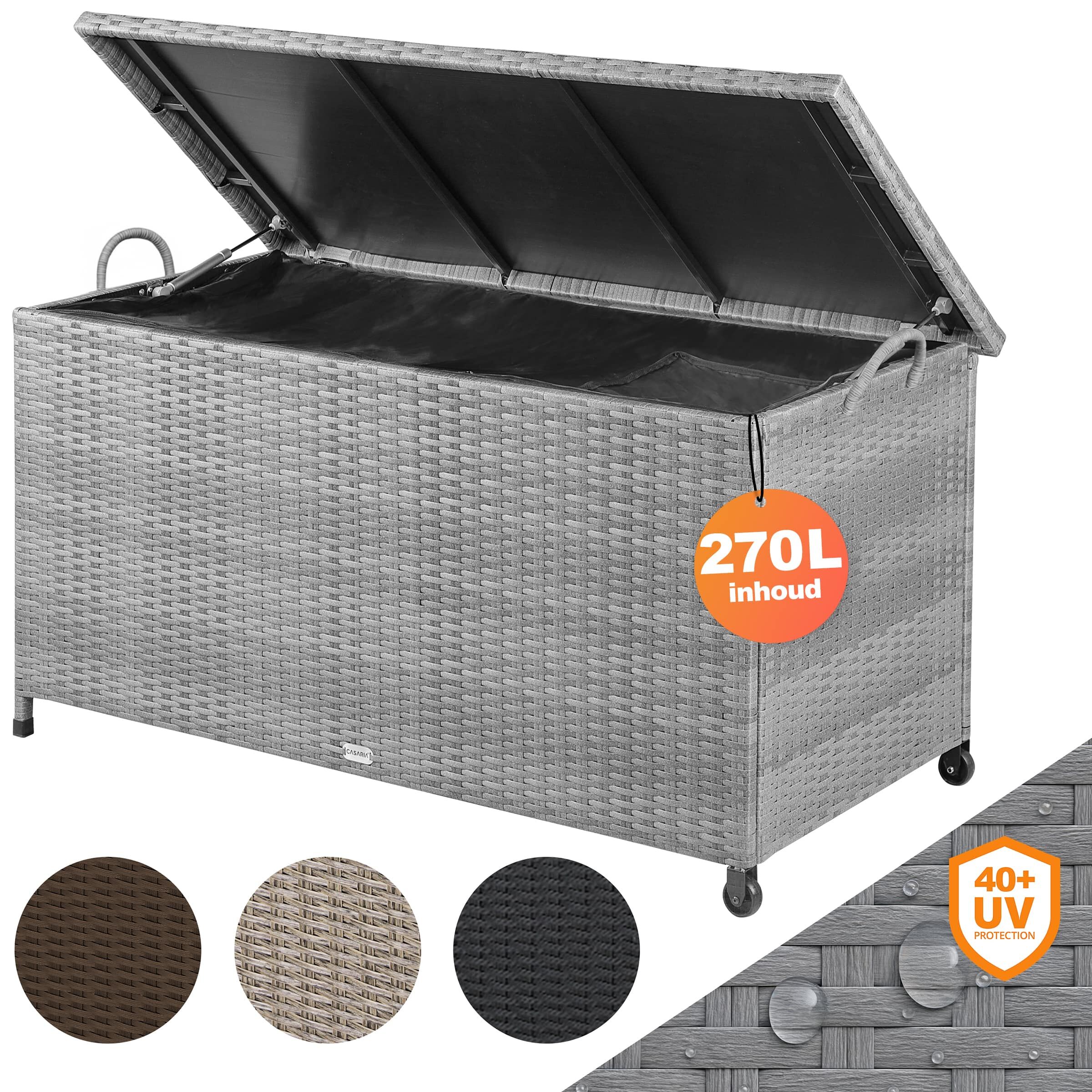 Gartenbox Polyrattan Grau 117x53x60cm mit Griffen + Rollen