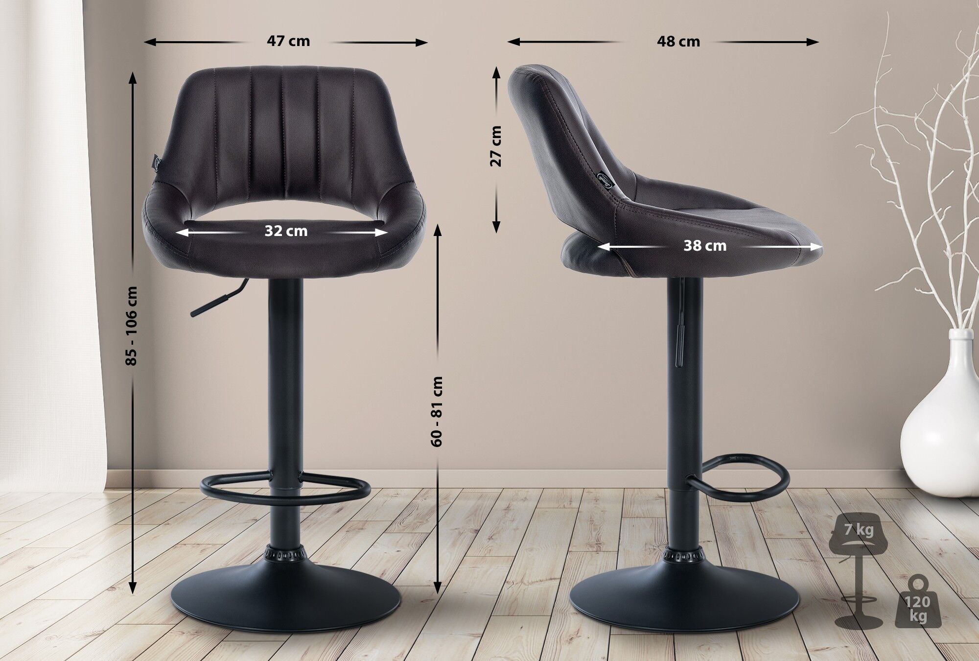 2er Set Barhocker Milet Kunstleder B, braun