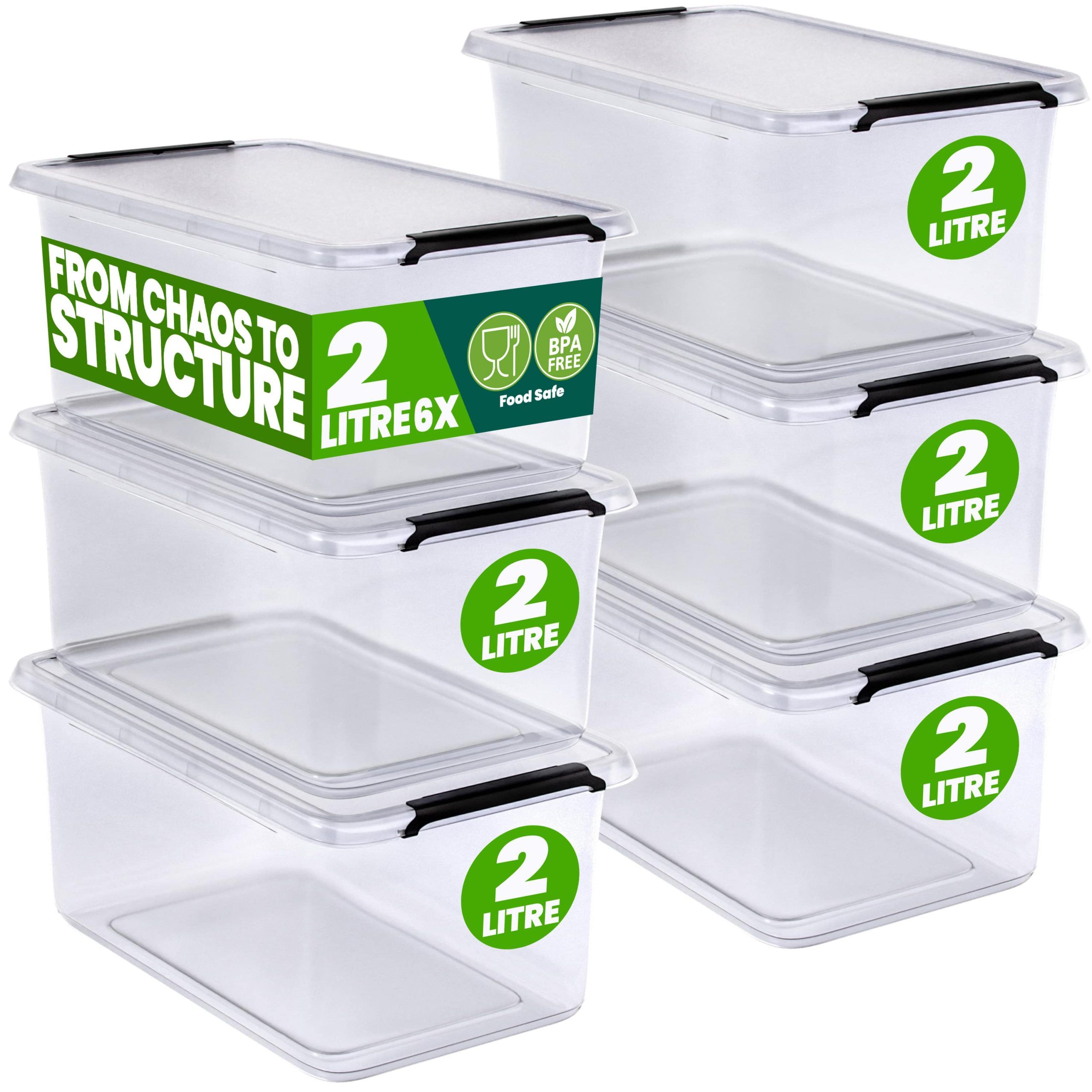 Aufbewahrungsbox 6er-Set 20x15x12cm 2L transparent stapelbar BPA-frei