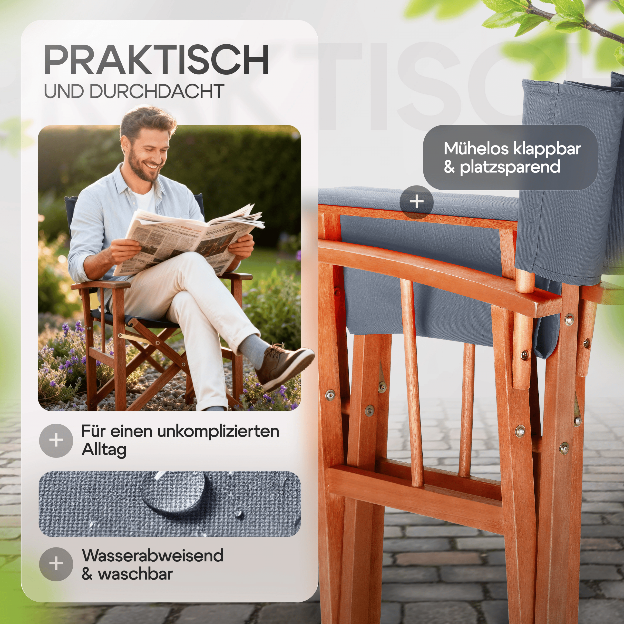 Regiestuhl Anthrazit Eukalyptusholz FSC®-zertifiziert Klappbar Gartenstuhl bis 160kg