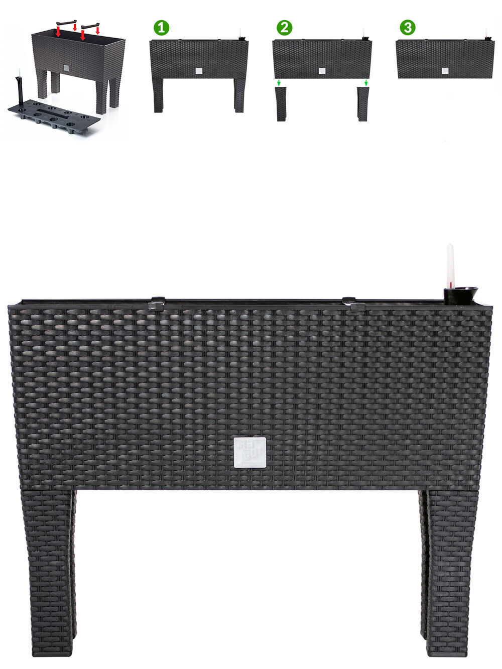 Hochbeet Polyrattanoptik Anthrazit 60x25x46cm Bewässerungssystem