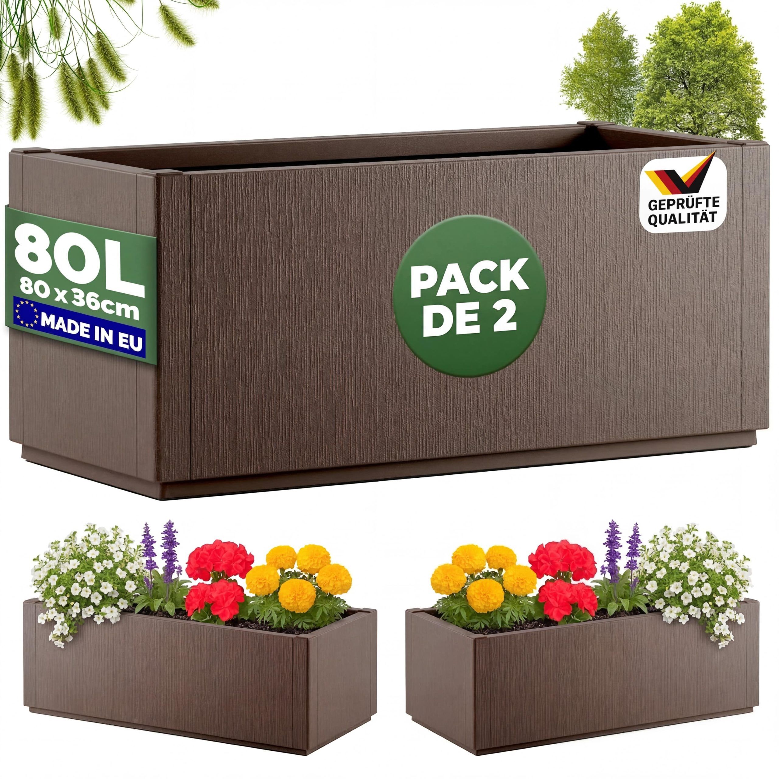 Blumentopf Ethica 2er-Set Braun Kunststoff 80x36x36cm