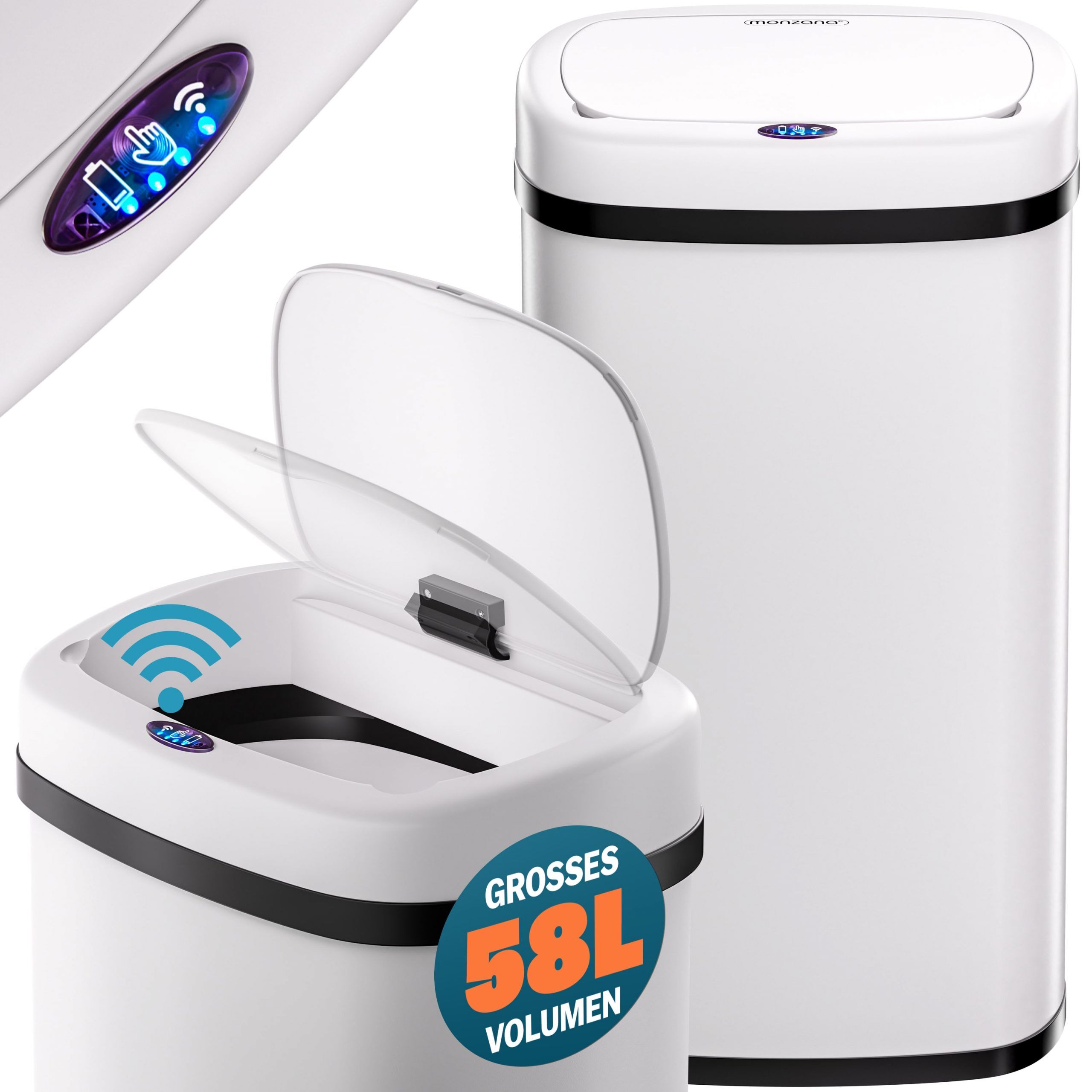 662534 Sensor Mülleimer Edelstahl Weiß/Creme 58L