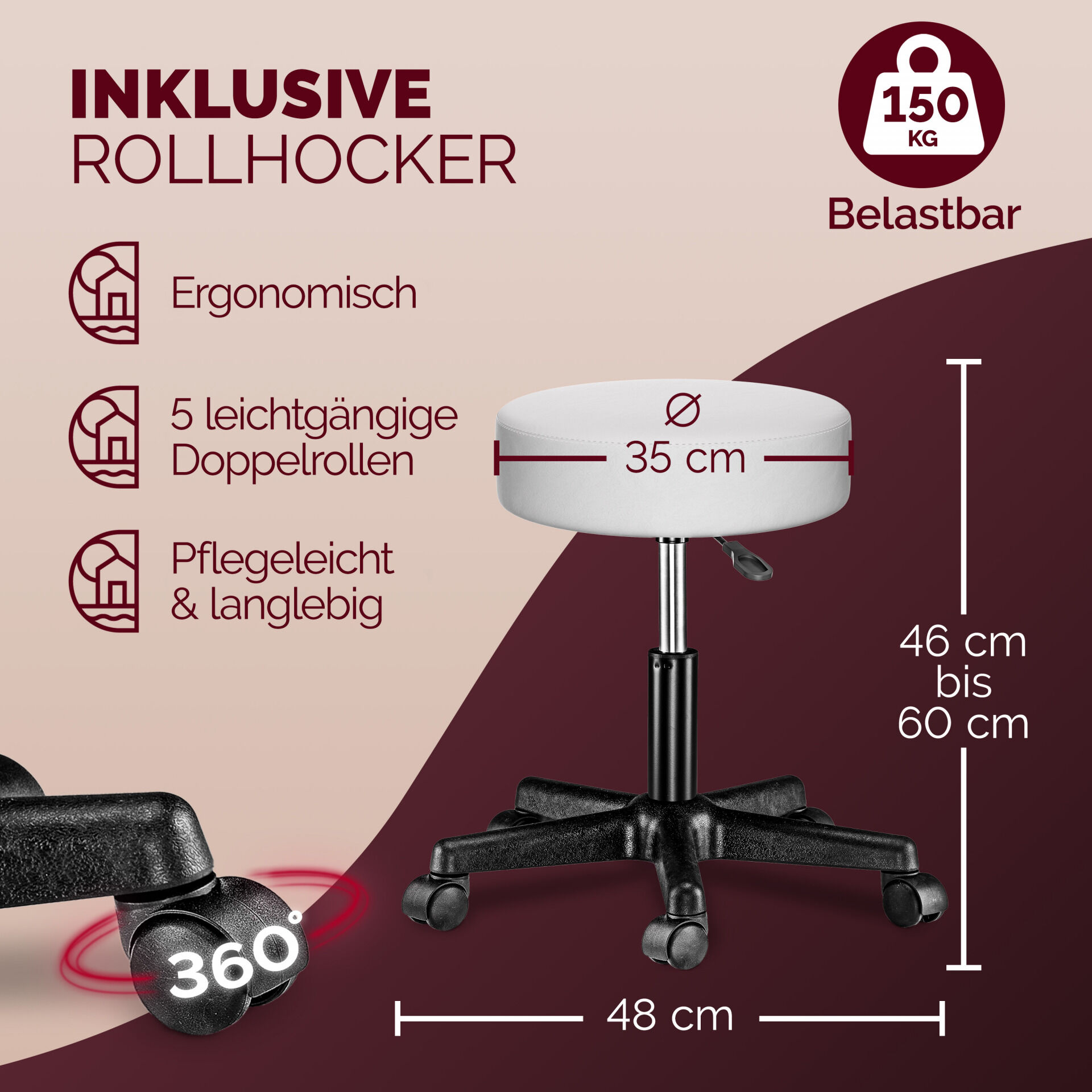 Schminktisch Lucia Weiß 140x110x40cm mit Rollhocker