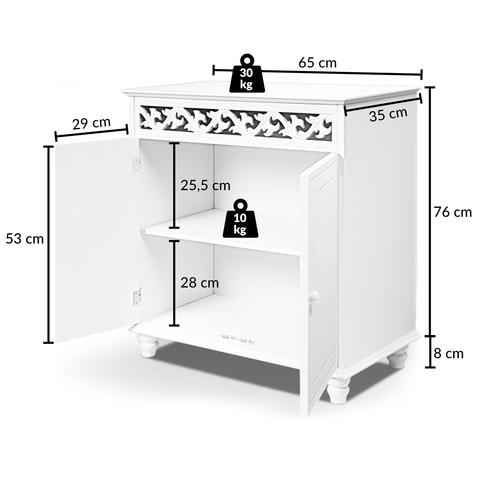 Kommode Jersey Weiß 76x65x35cm