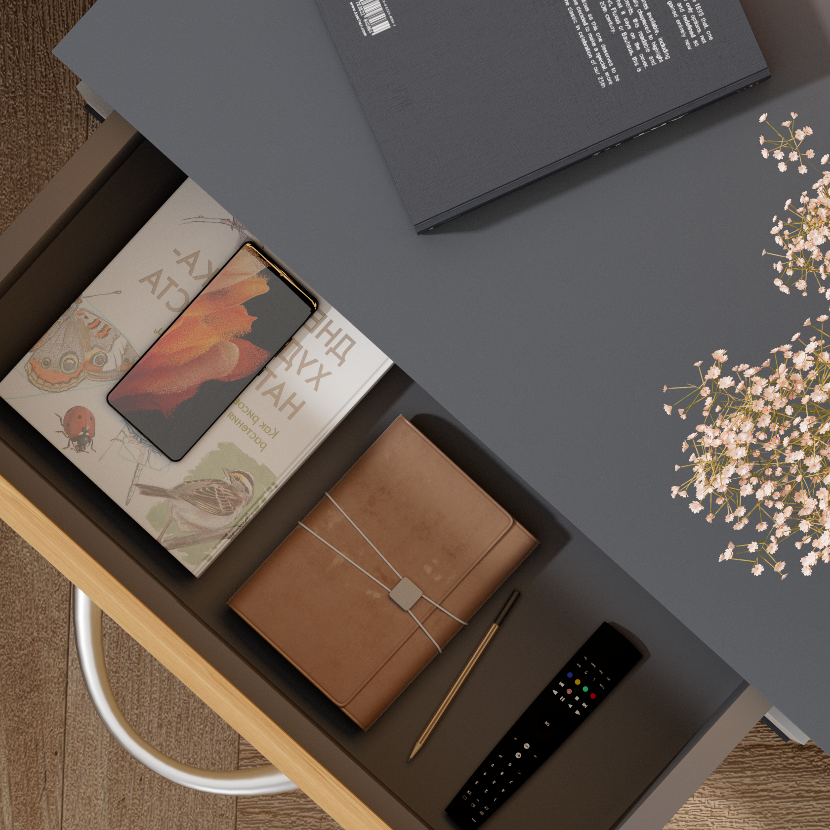 Nachttisch Jamie 2er-Set Holz/Grau 55x40x28cm