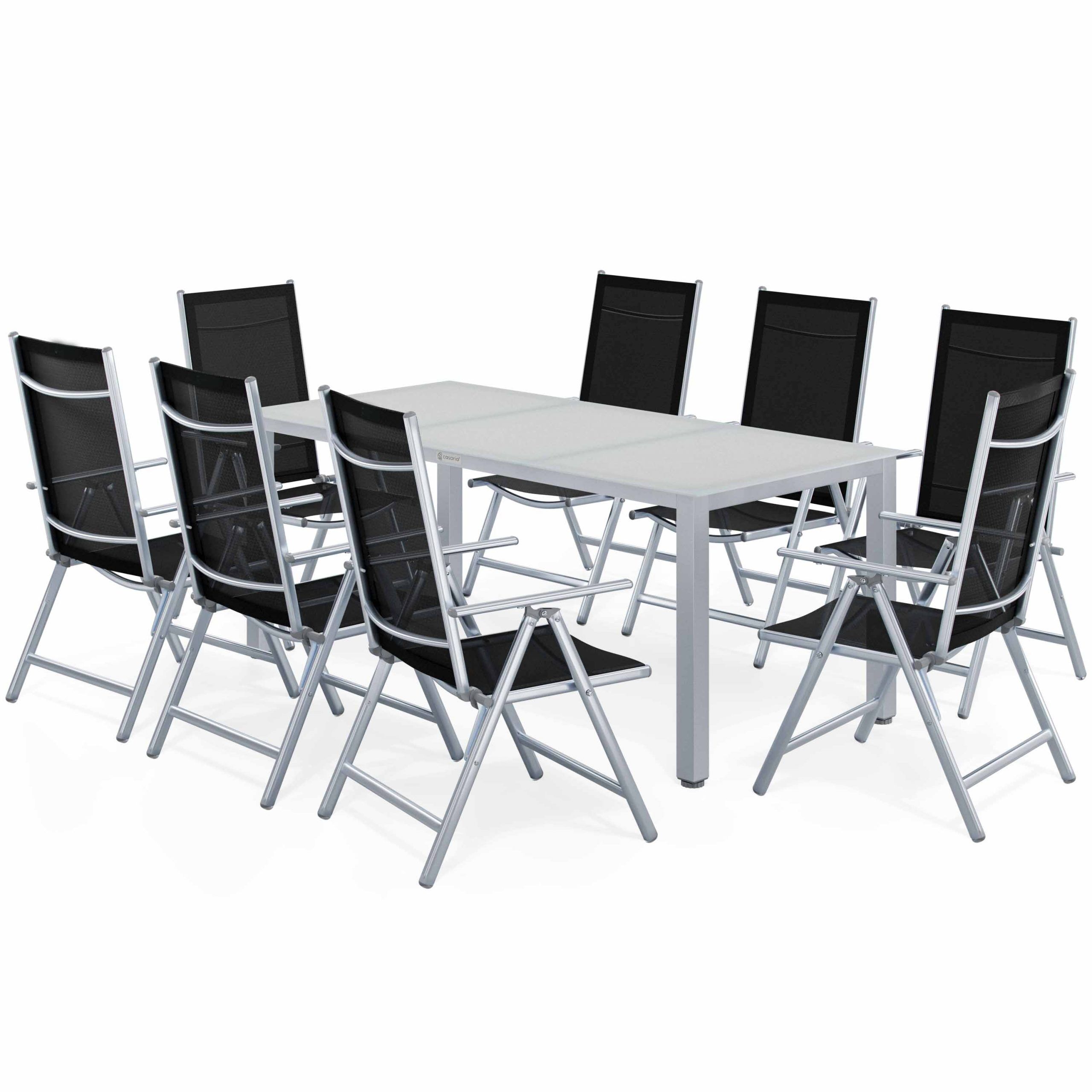 Gartensitzgruppe Bern 9-tlg 8 Personen Silber Alu Milchglas Glas