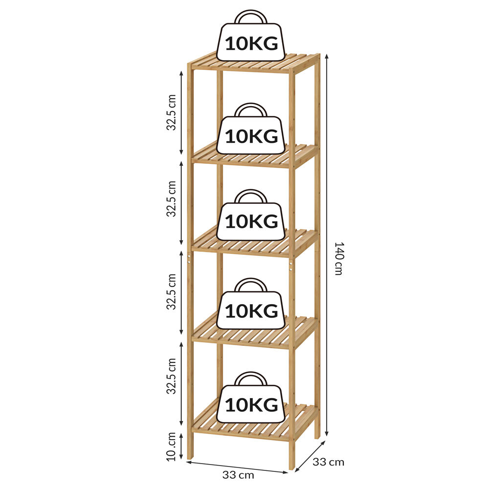 Standregal Bambus 140x33x33cm