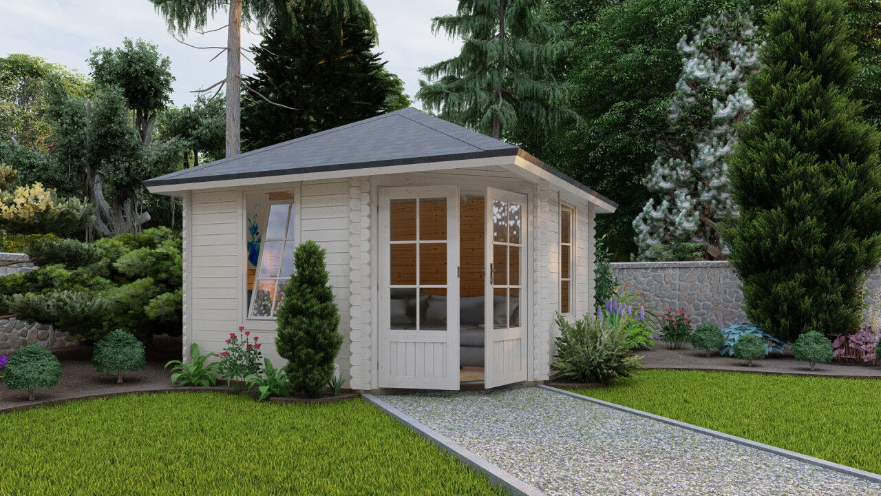 5-Eck Gartenhaus Norwegen 27 – Blockbohlen-Gartenhaus in Eckbauweise