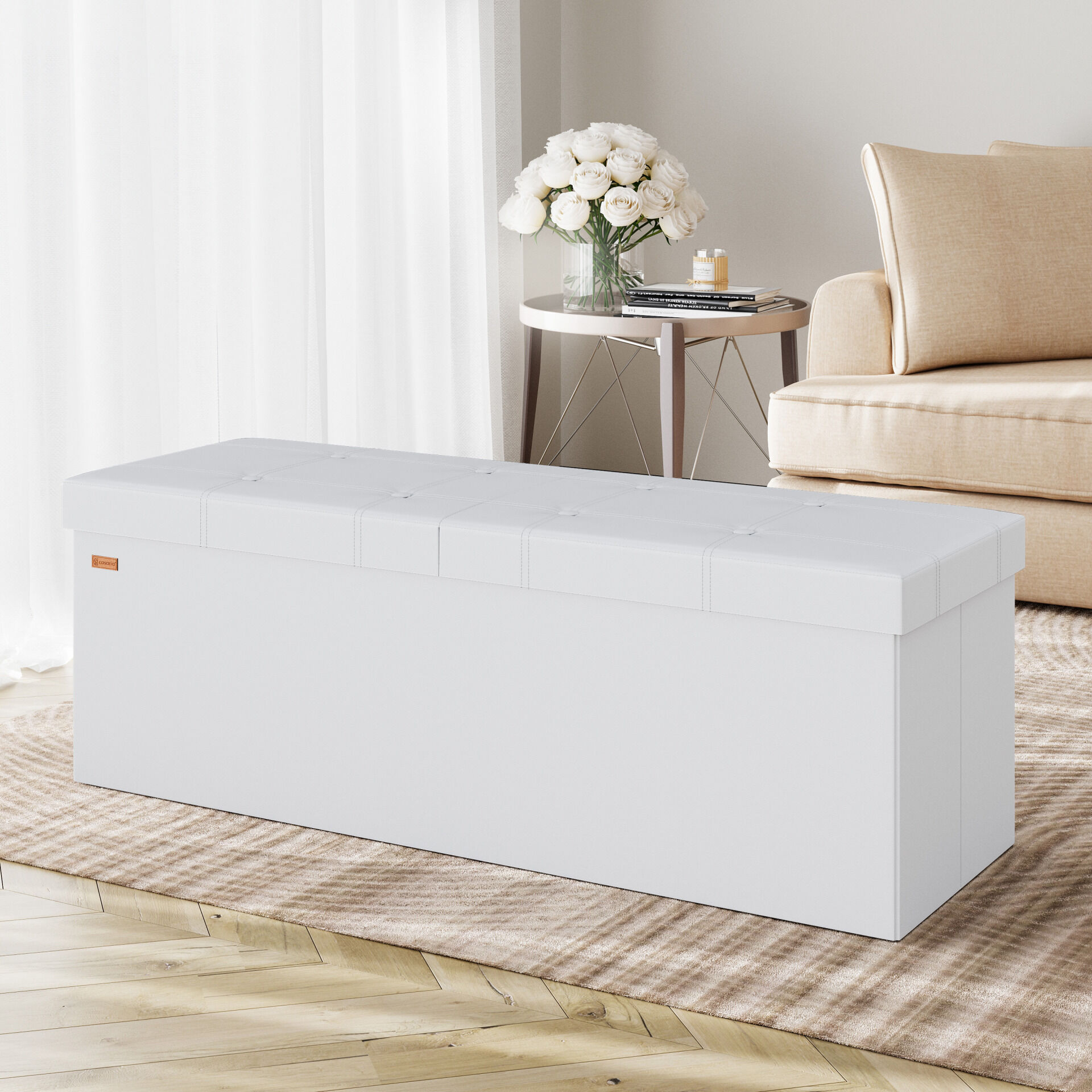 Sitzbank Weiß 115x38x38cm mit Klappdeckel