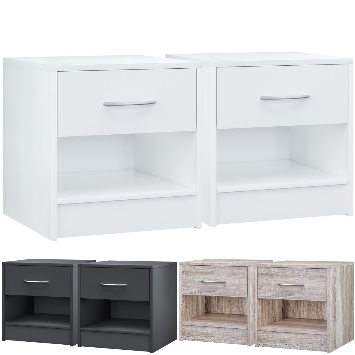 Nachttisch Kiel 2er-Set Weiß 41x39x28cm