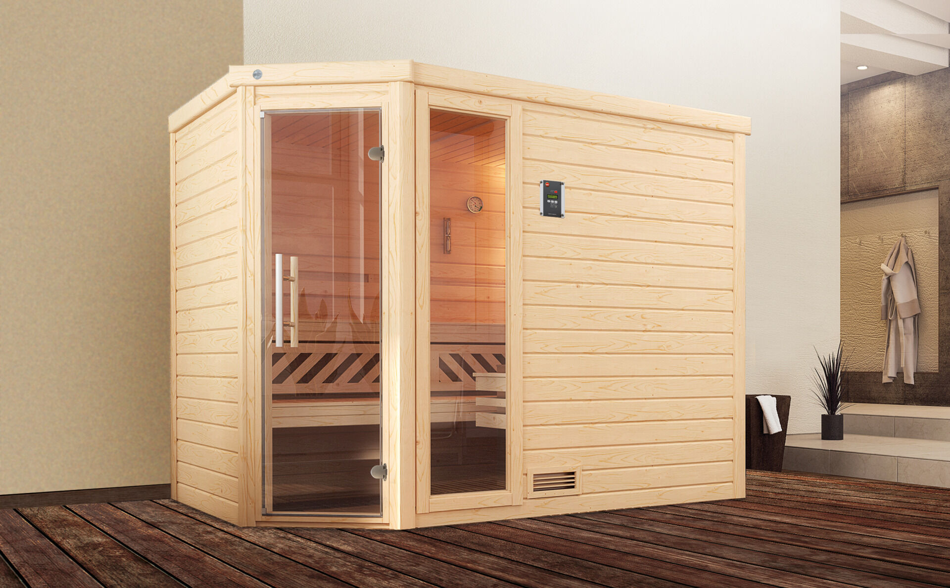 weka Premium-Massivholzsauna 45 mm TURKU 3F, ohne Ofen, ohne Beleuchtung