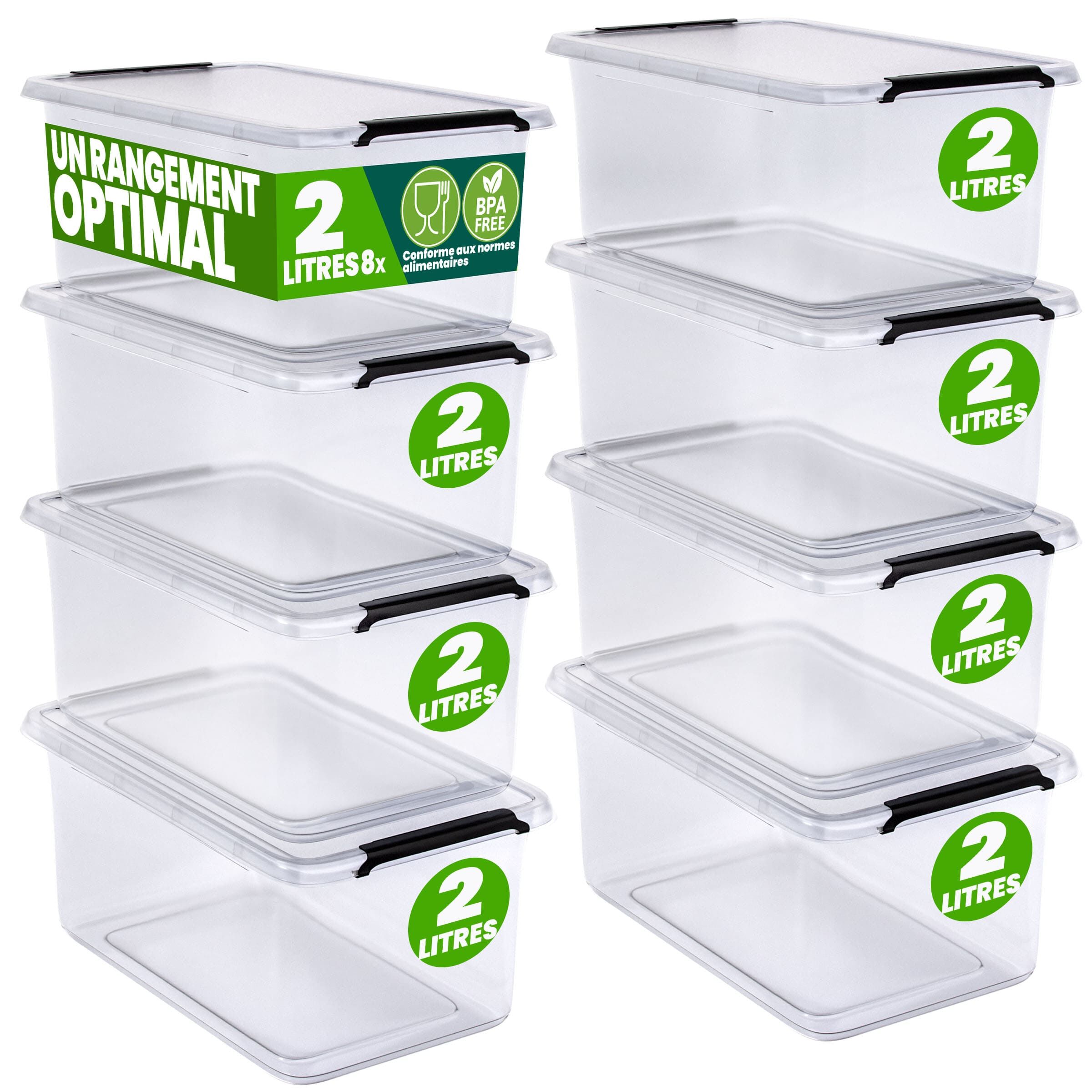 Aufbewahrungsbox 8er-Set 20x15x12cm 2L transparent stapelbar BPA-frei