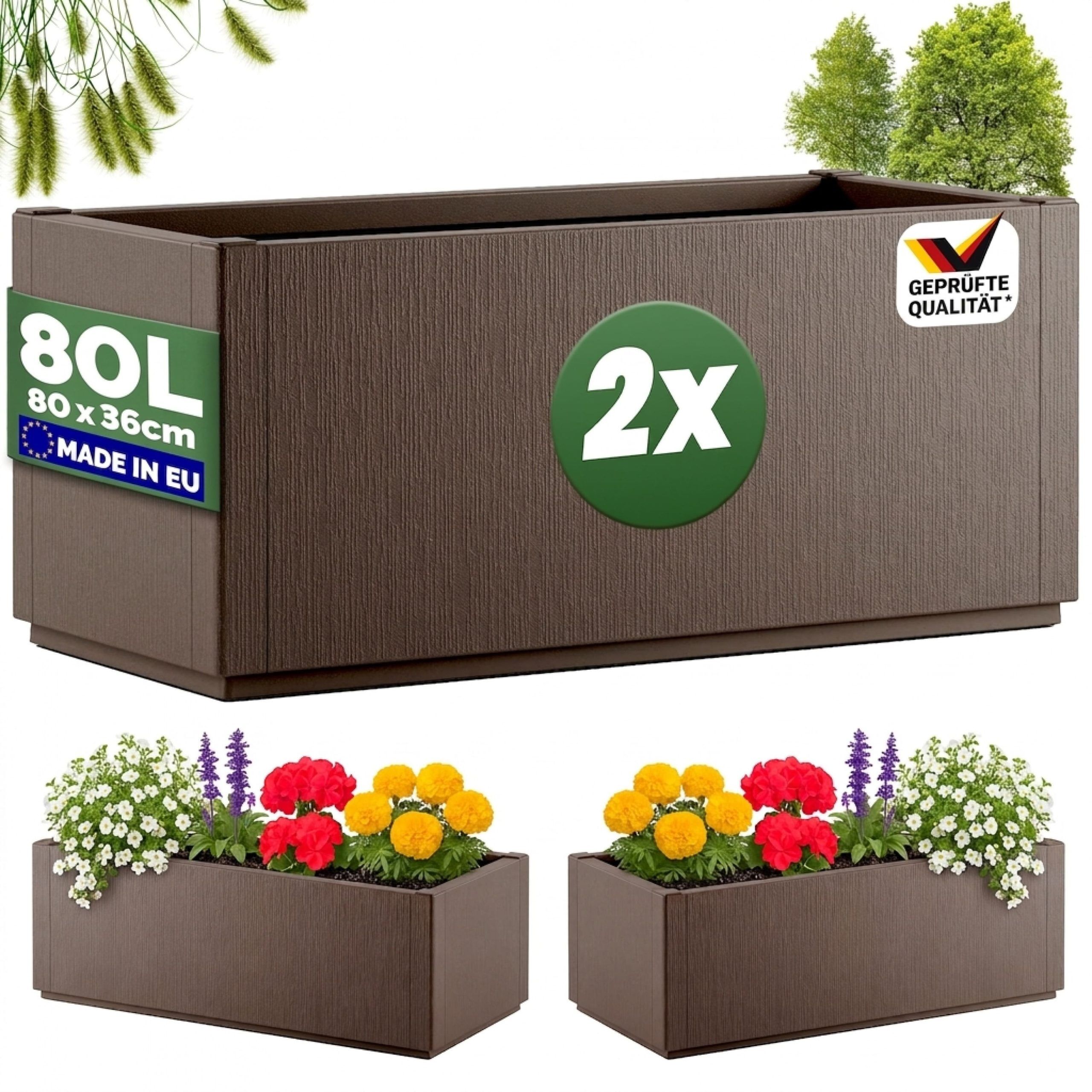 Blumentopf Ethica 2er-Set Braun Kunststoff 80x36x36cm